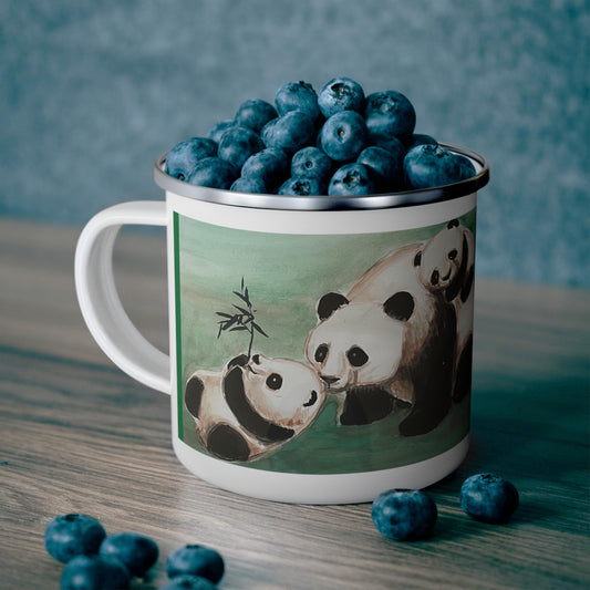 Panda Family Enamel Camping Mug | Bamboo Art Outdoors