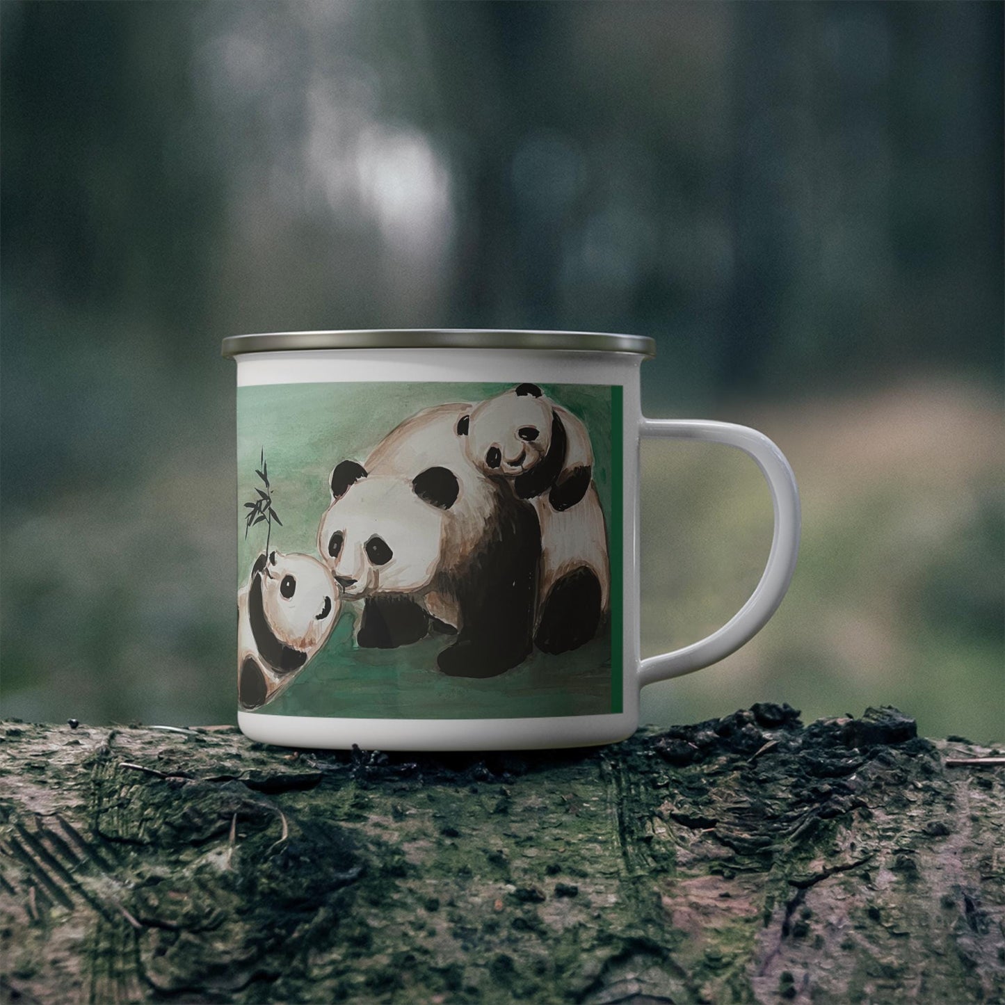 Panda Family Enamel Camping Mug | Bamboo Art Outdoors