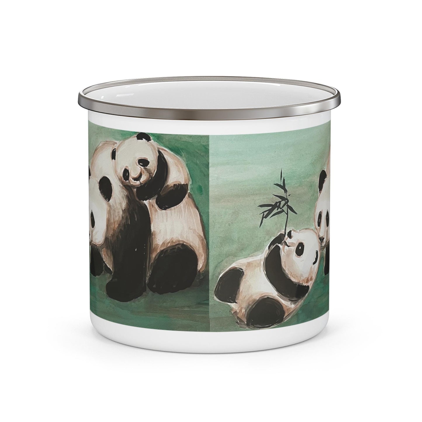 Panda Family Enamel Camping Mug | Bamboo Art Outdoors