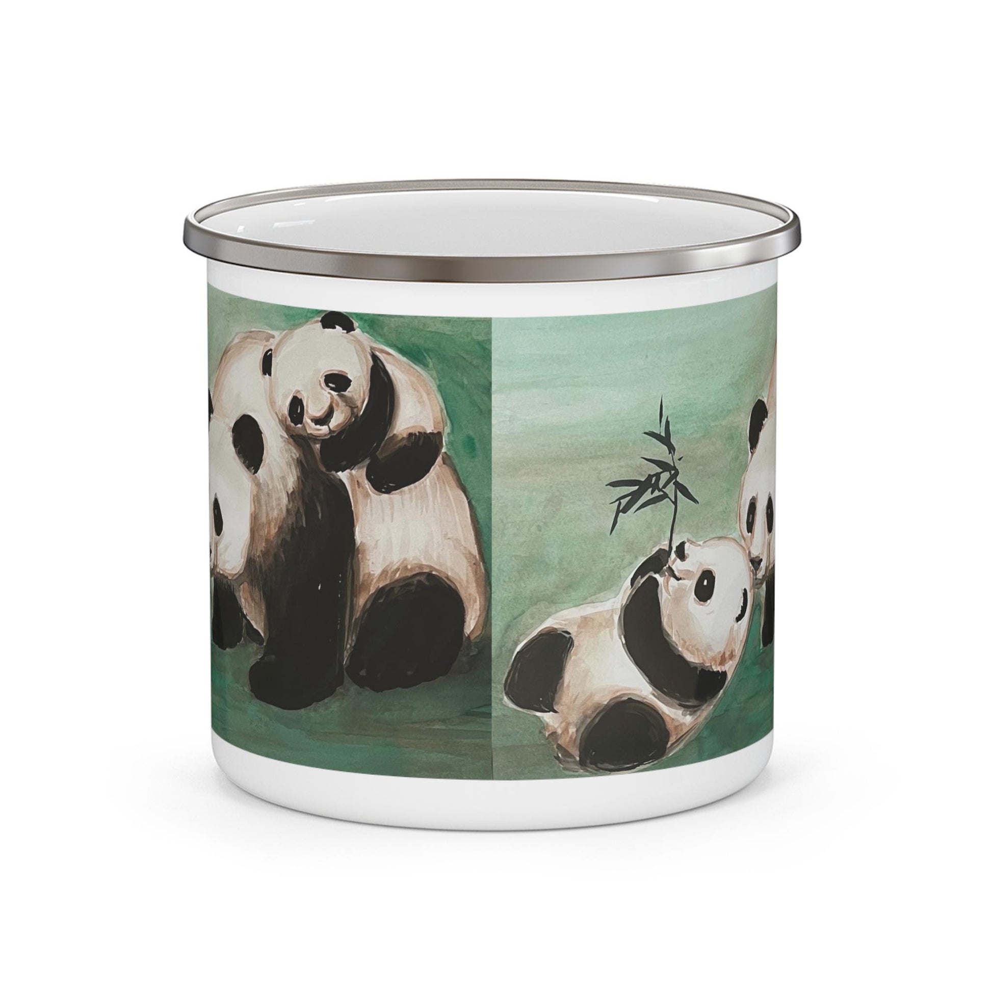 Panda Family Enamel Camping Mug | Bamboo Art Outdoors