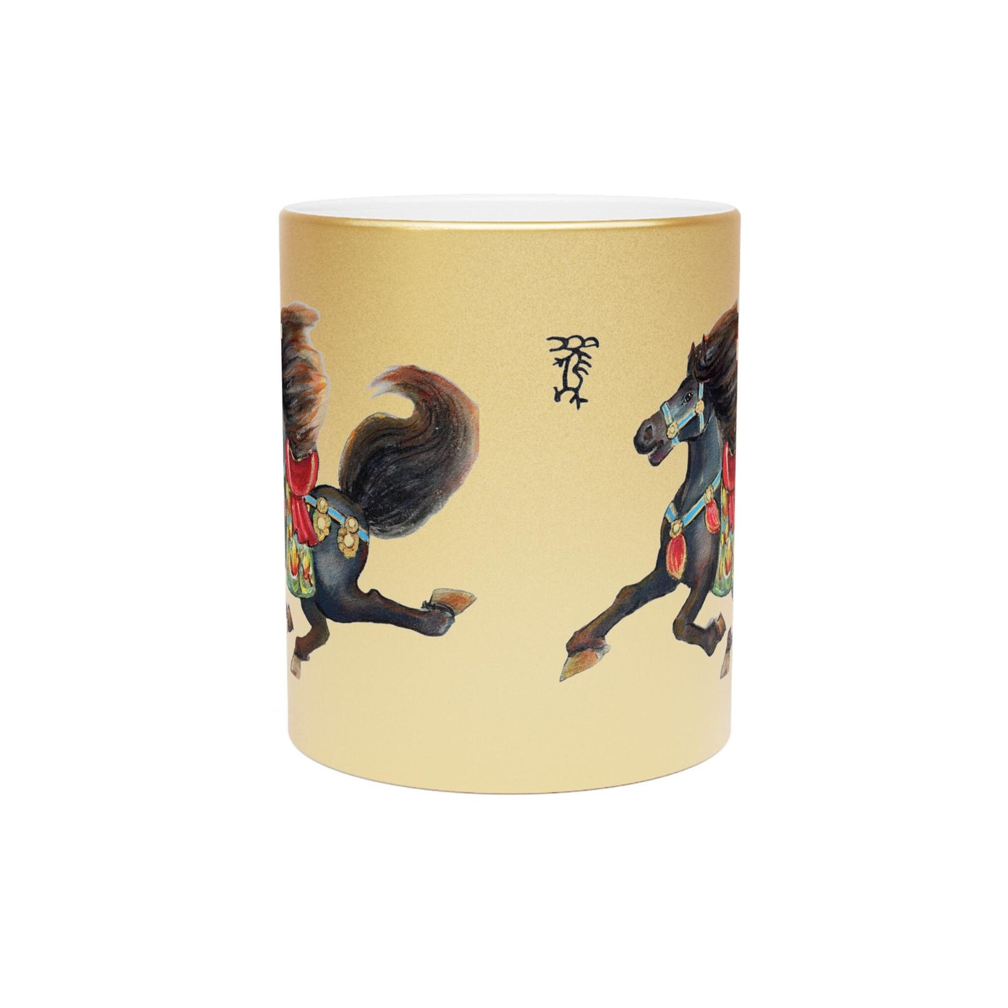 Galloping Chinese Horse Lunar New Year 2026 Metallic Mug | Silver Gold shimmer ceramic cup