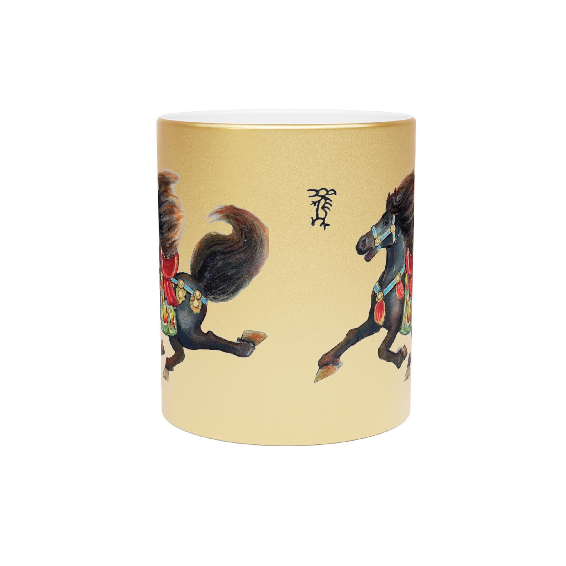 Galloping Chinese Horse Lunar New Year 2026 Metallic Mug | Silver Gold shimmer ceramic cup