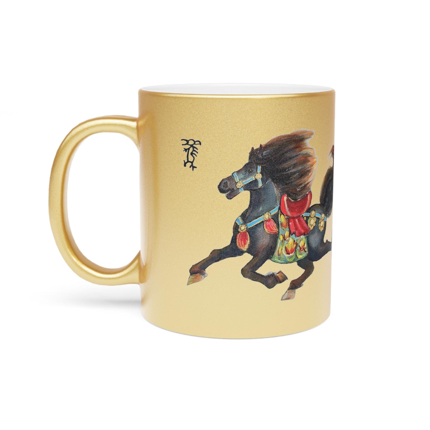 Galloping Chinese Horse Lunar New Year 2026 Metallic Mug | Silver Gold shimmer ceramic cup