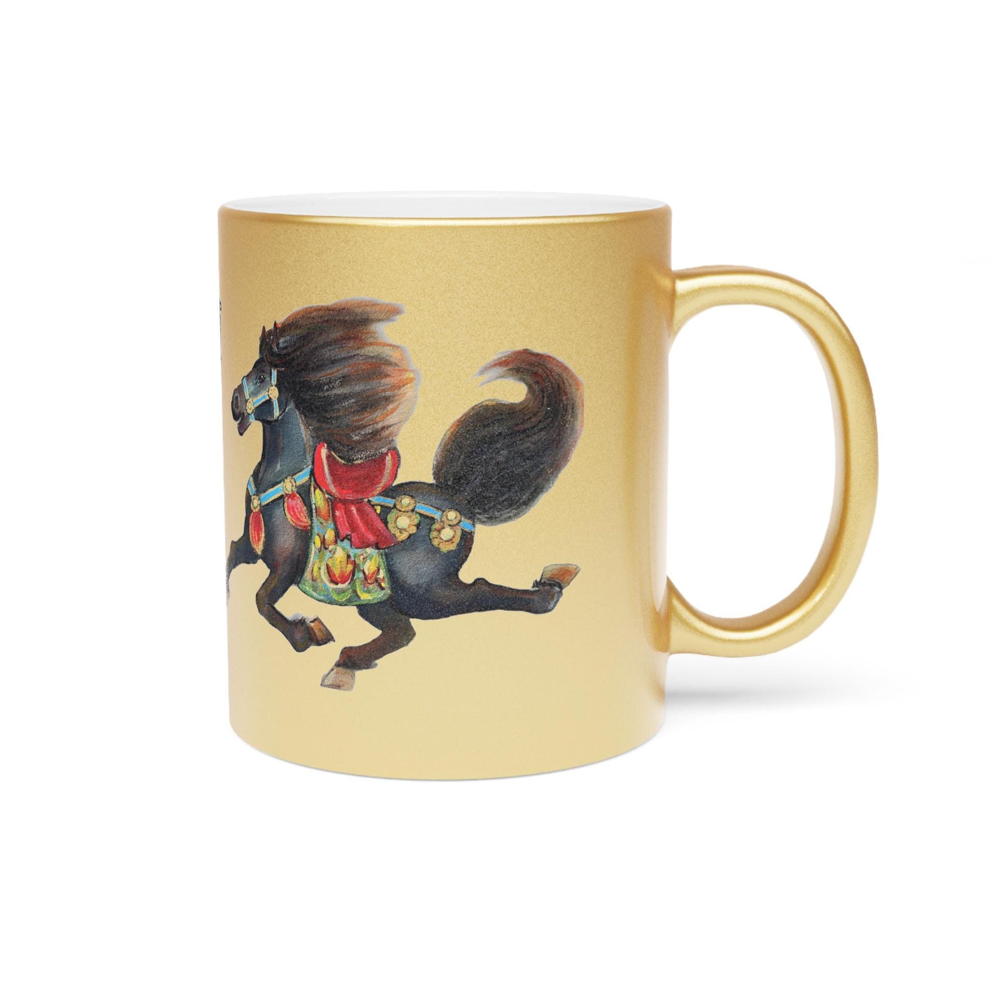 Galloping Chinese Horse Lunar New Year 2026 Metallic Mug | Silver Gold shimmer ceramic cup