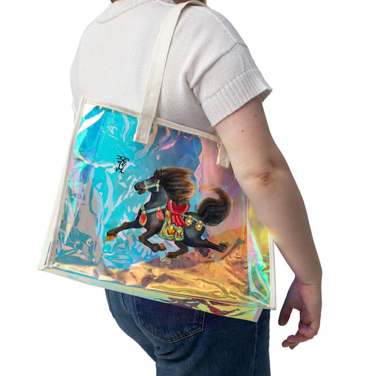Carousel Horse Beach Tote Bag | Holographic Iridescent Vinyl