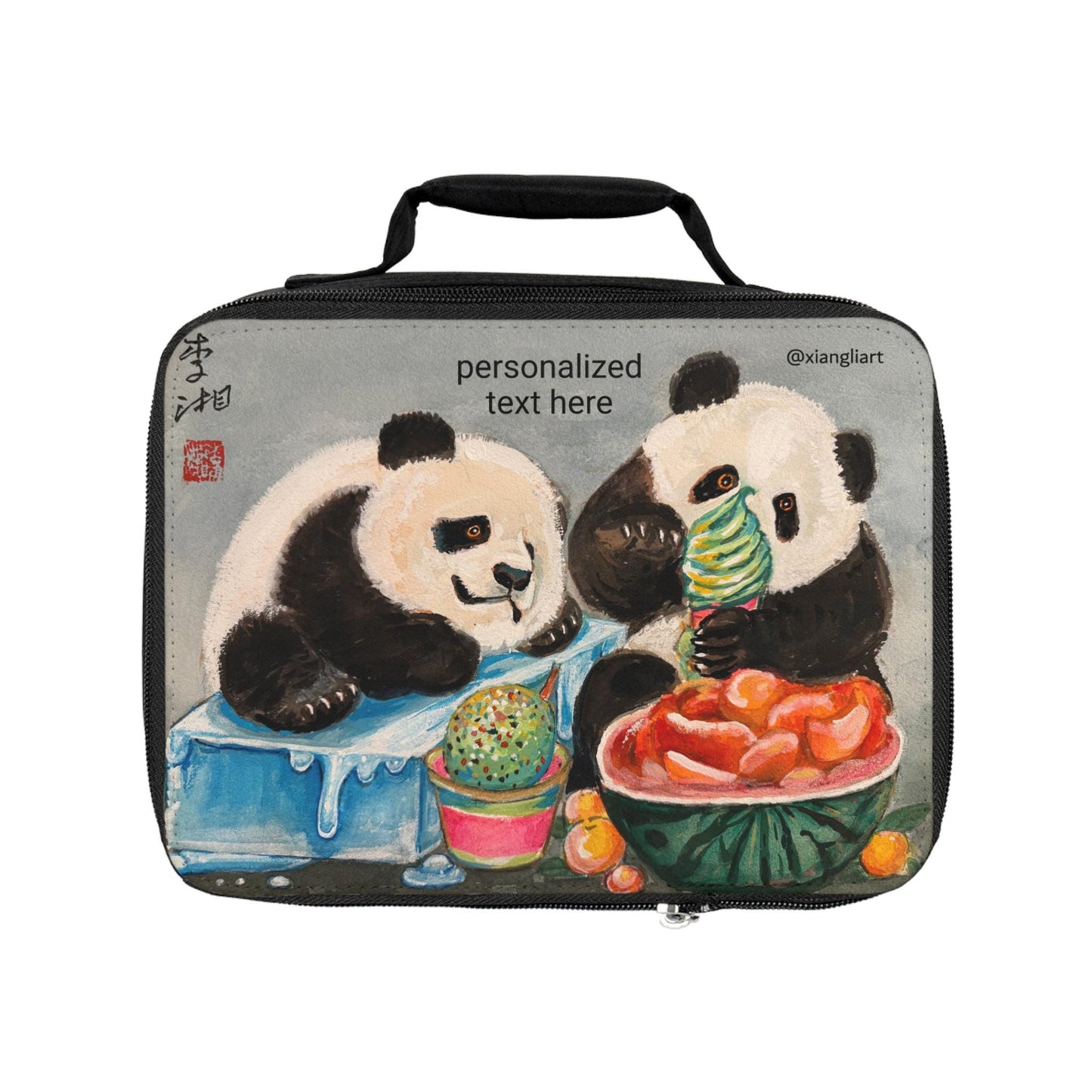 Panda Ice Cream Painting Lunch Bag | Cute Animal Lunchbox, Personalized Text