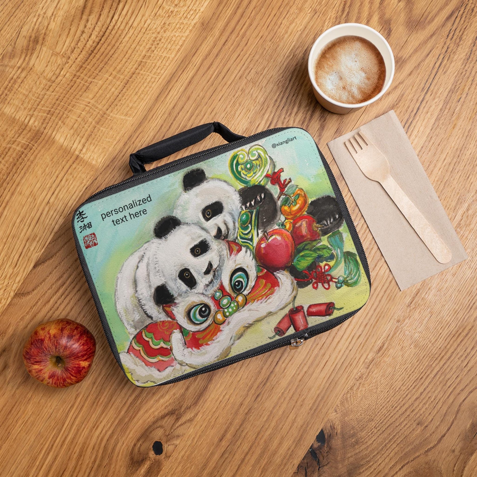 Panda Lion Dance Artwork Lunch Bag | Asian New Year, Cute Panda Design