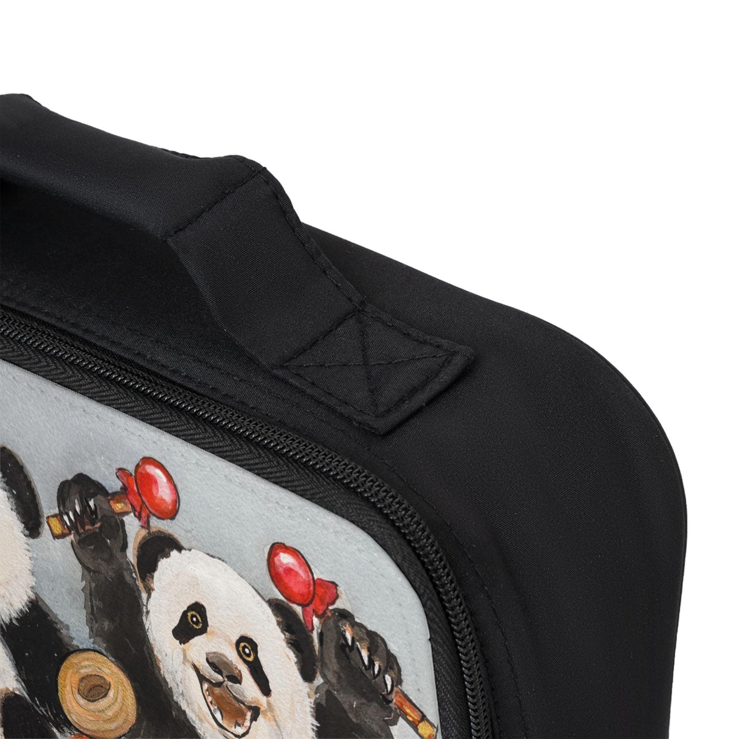 Drumming Panda Lunch Bag | Cute Cartoon Pandas, Personalized Text Option