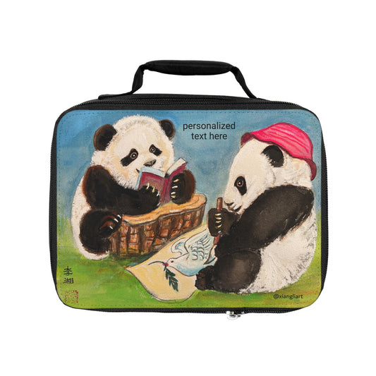 Panda Reading Picnic Lunch Bag | Personalized Text Option