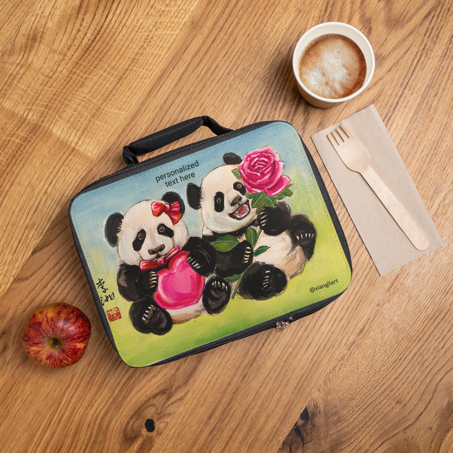 Cute Panda Couple Lunch Bag | Personalized Kids Bento Bag