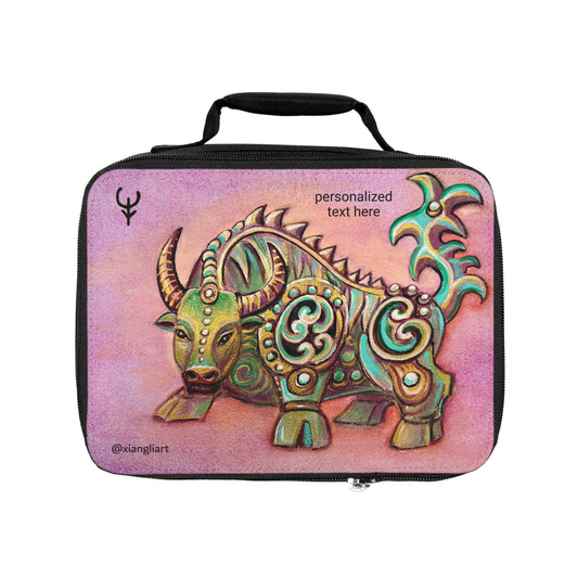 Ornate Celestial Ox Lunch Bag | Zodiac Buffalo Illustration, Personalized Option