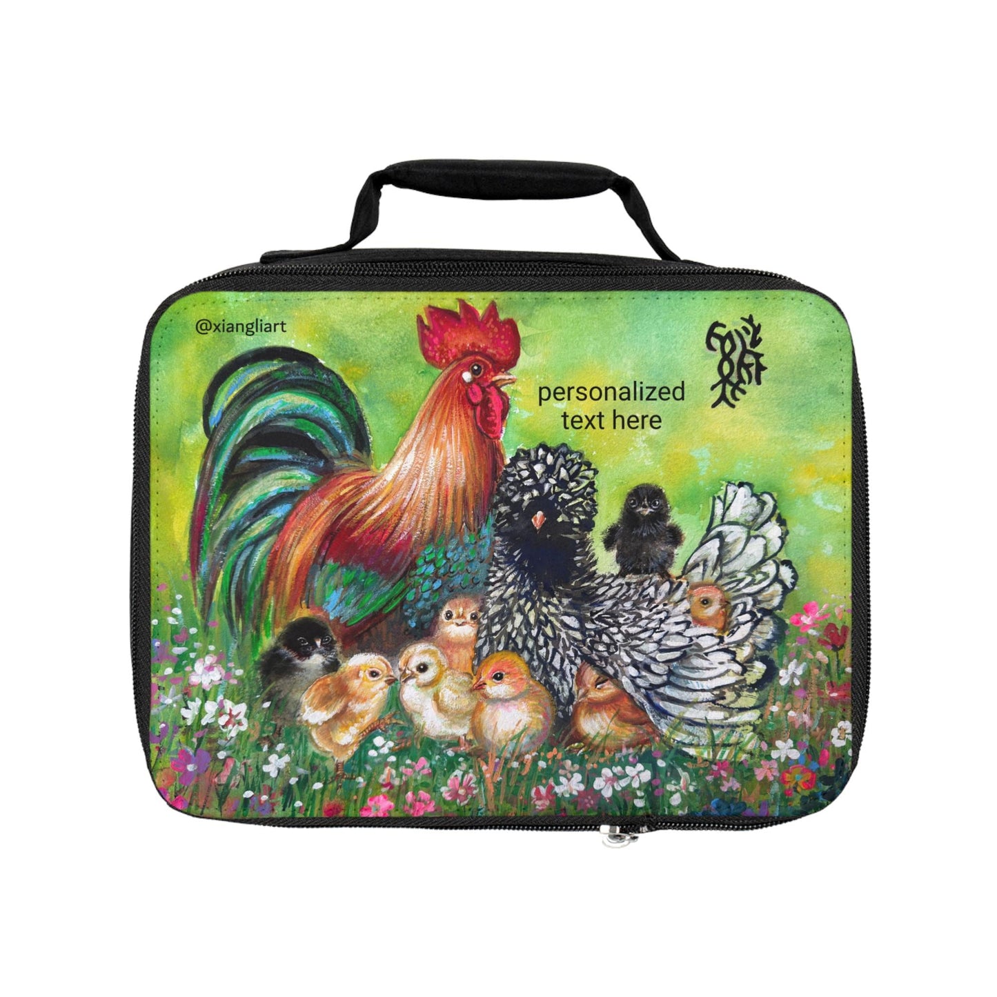 Rooster and Chicks Lunch Bag | Farmyard Chicken Print, Personalized Option