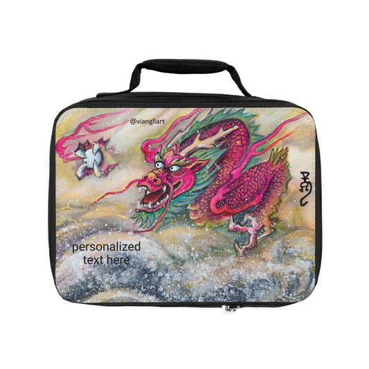 Pink Chinese Dragon Lunch Bag | Personalized Text Option, Mythical Asian Art