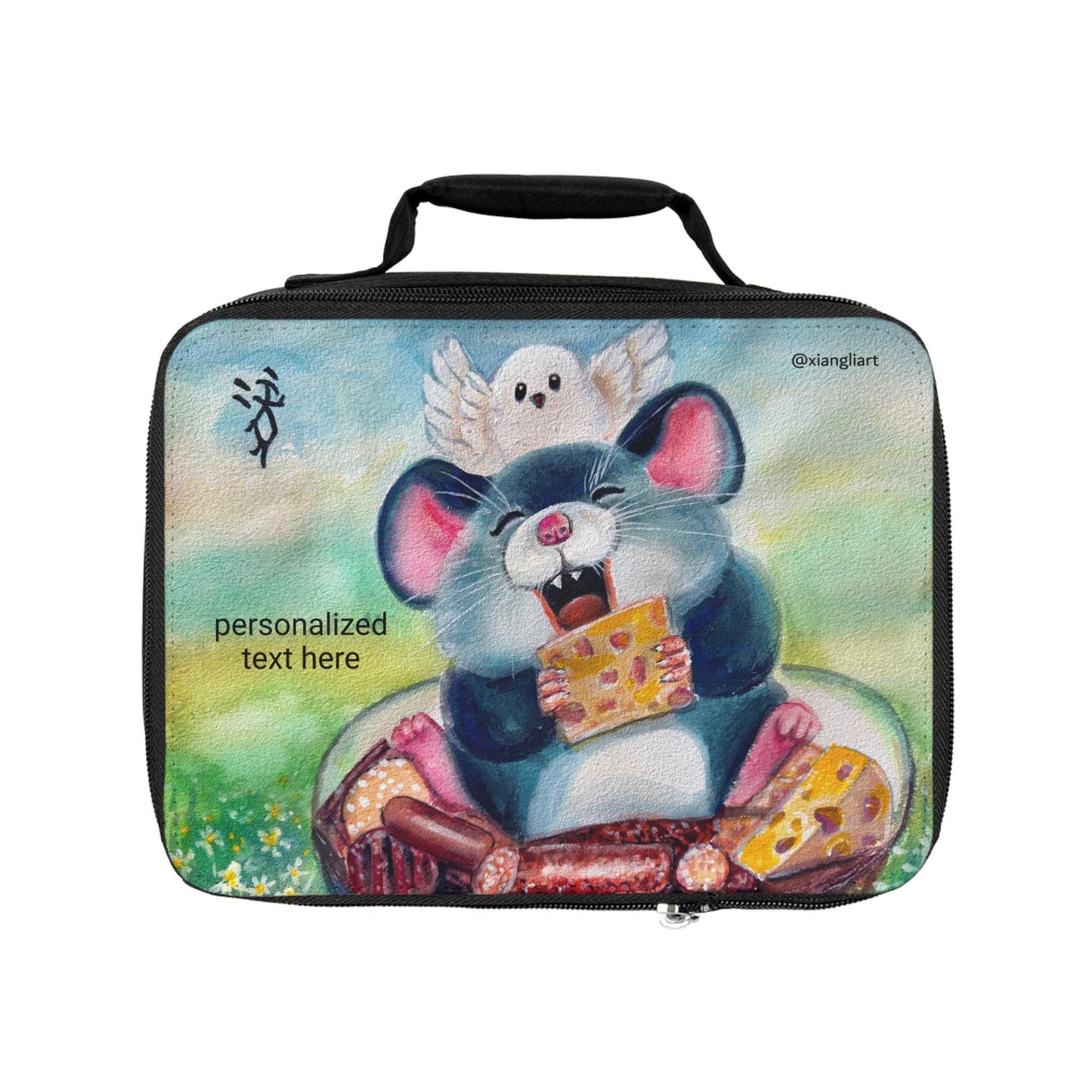 Happy Rat Eating Cheese Lunch Bag | Chinese Lunar New Year | Year of the Rat | Cute Animal Bento Cooler