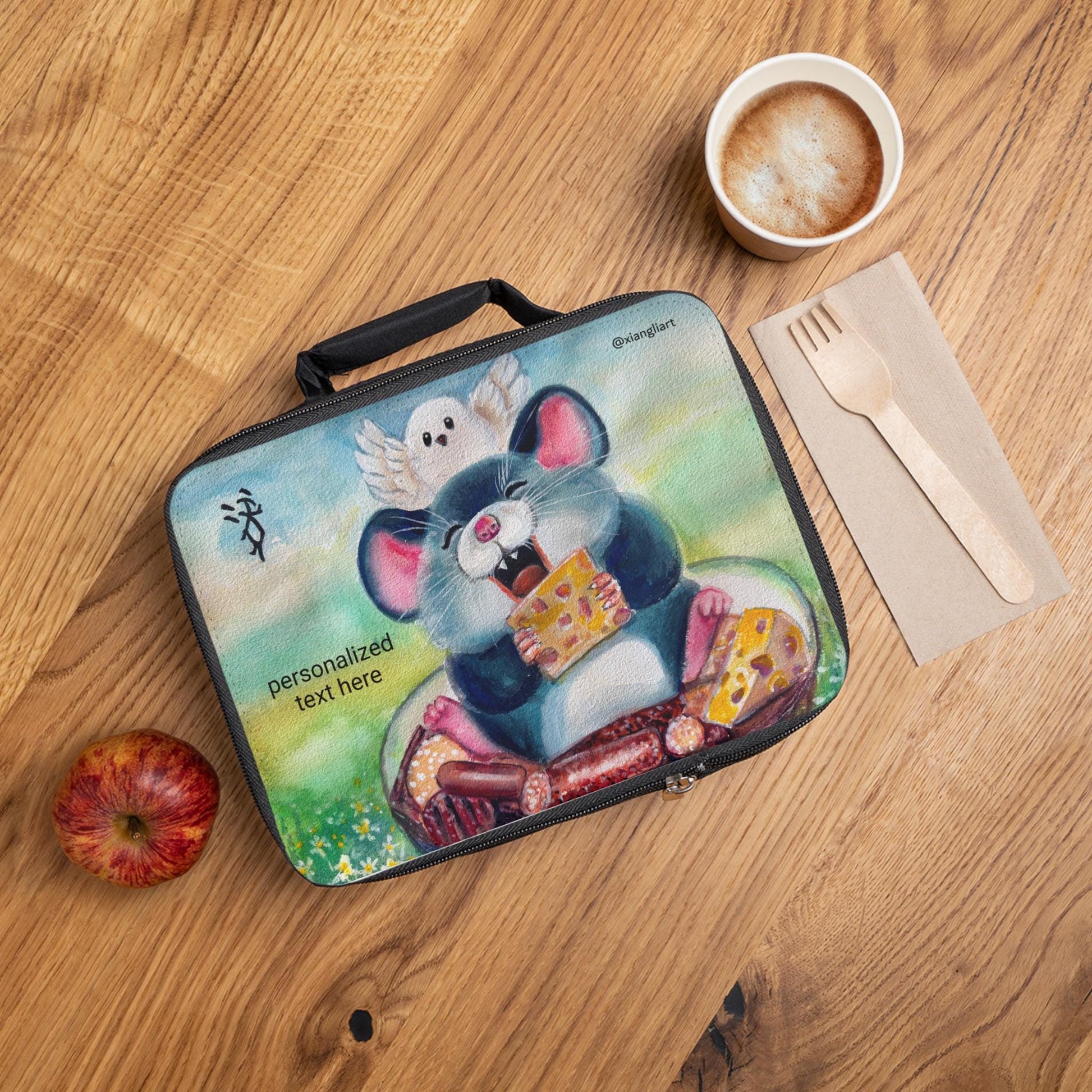 Happy Rat Eating Cheese Lunch Bag | Chinese Lunar New Year | Year of the Rat | Cute Animal Bento Cooler