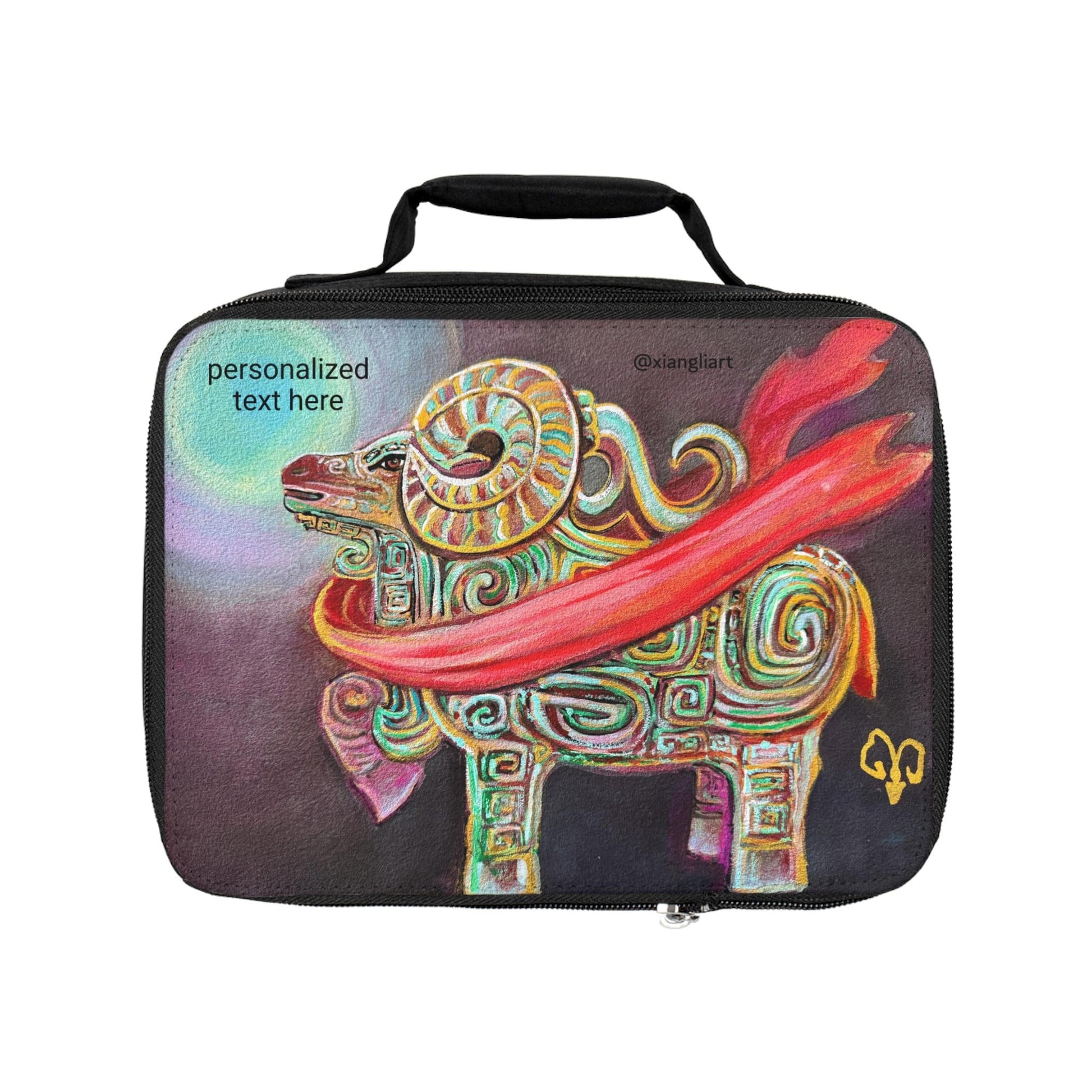 Colorful Ram Illustration Lunch Bag |Year of Sheep | Chinese Lunar New Year | Personalized Text Option