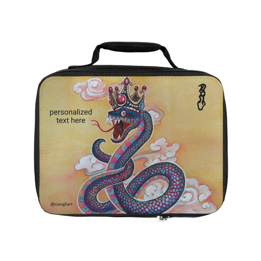 Crowned Snake Illustration Lunch Bag | Personalized Retro Serpent Design