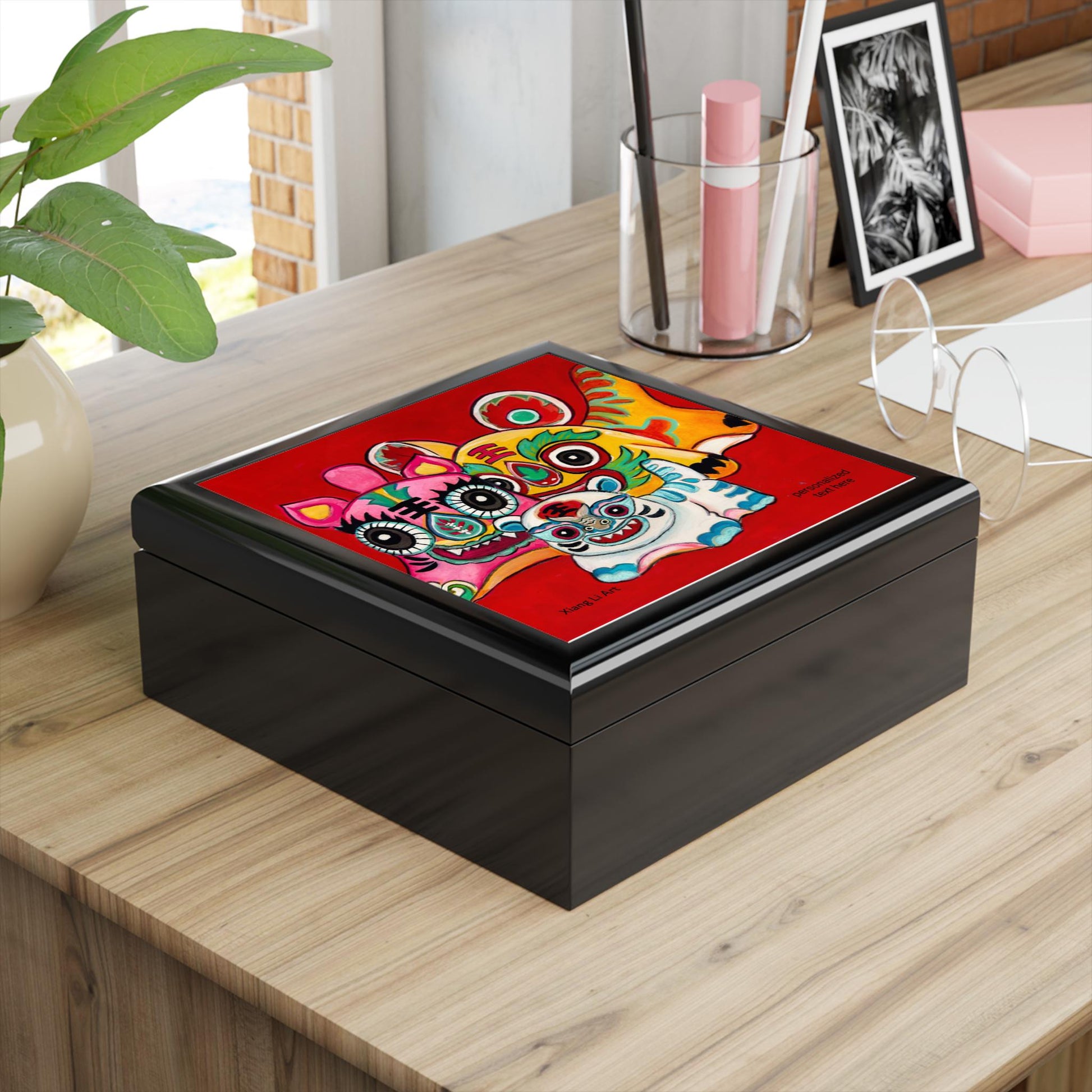 Colorful Chinese Tiger Dolls Jewelry Box | Decorative Trinket Storage