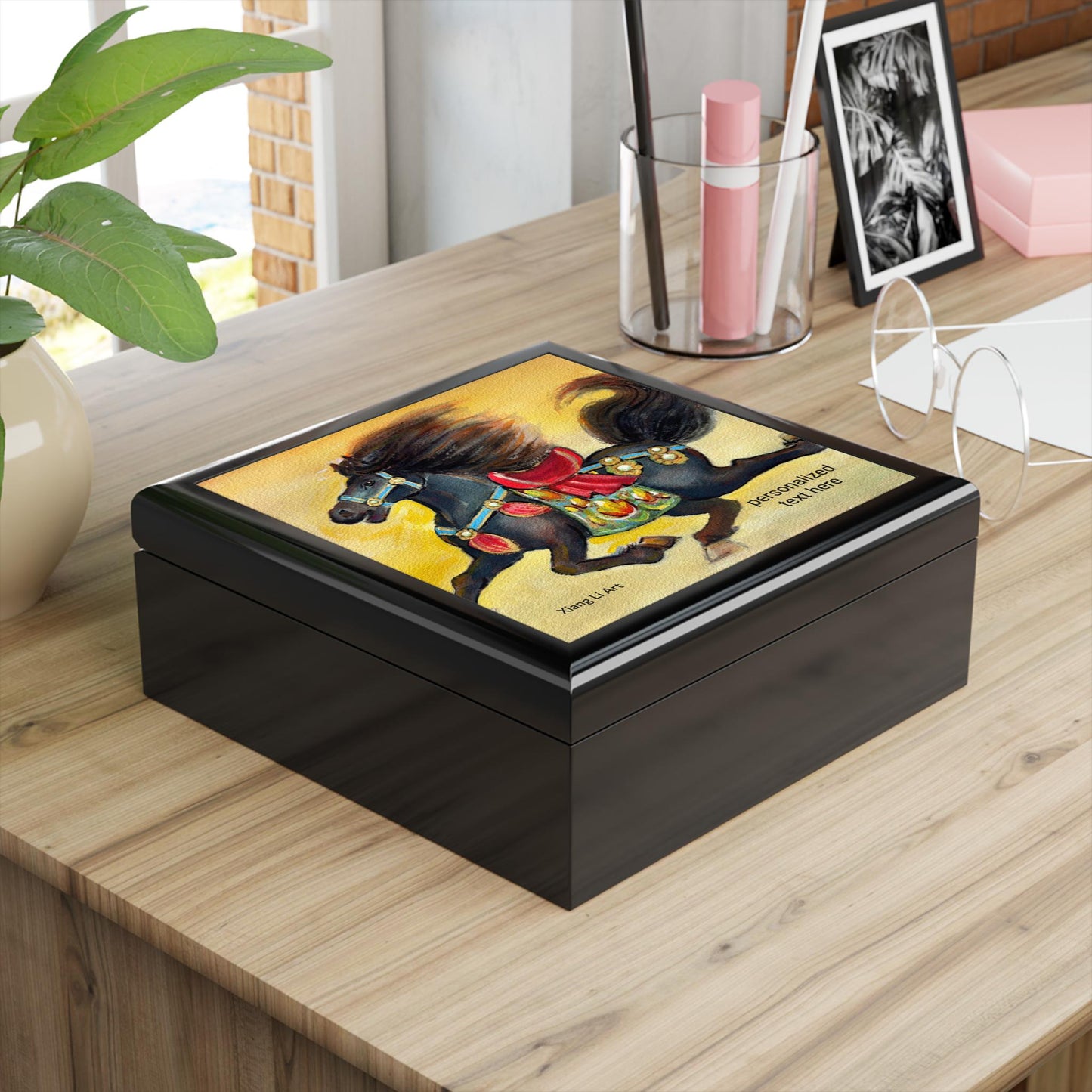 Black Horse Painting Jewelry Box | Painted Carousel Horse Keepsake