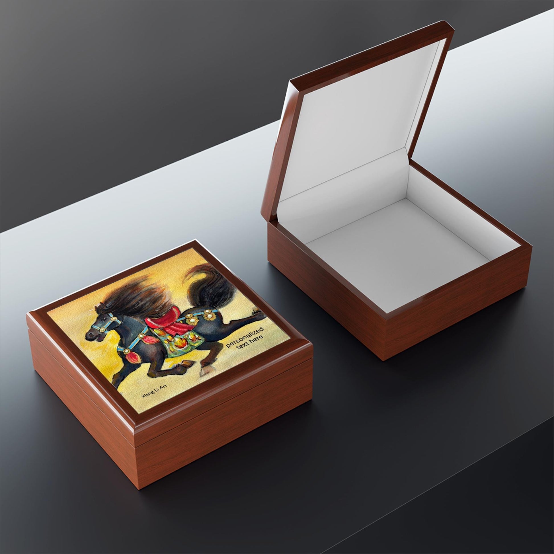 Black Horse Painting Jewelry Box | Painted Carousel Horse Keepsake