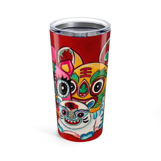 Chinese Lion Dance Cats Tumbler 20oz | Red Lucky Foo Dogs Design