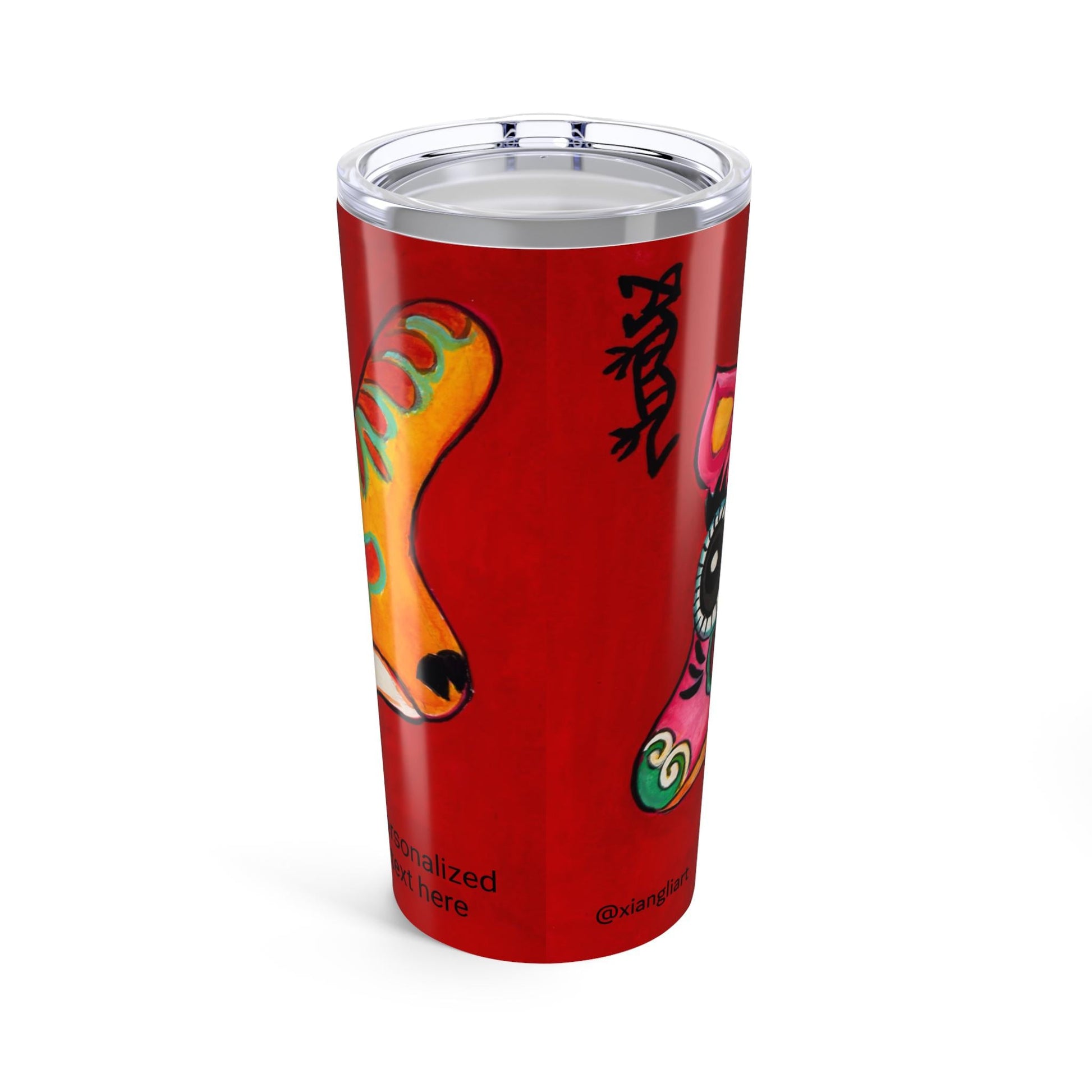 Chinese Lion Dance Cats Tumbler 20oz | Red Lucky Foo Dogs Design