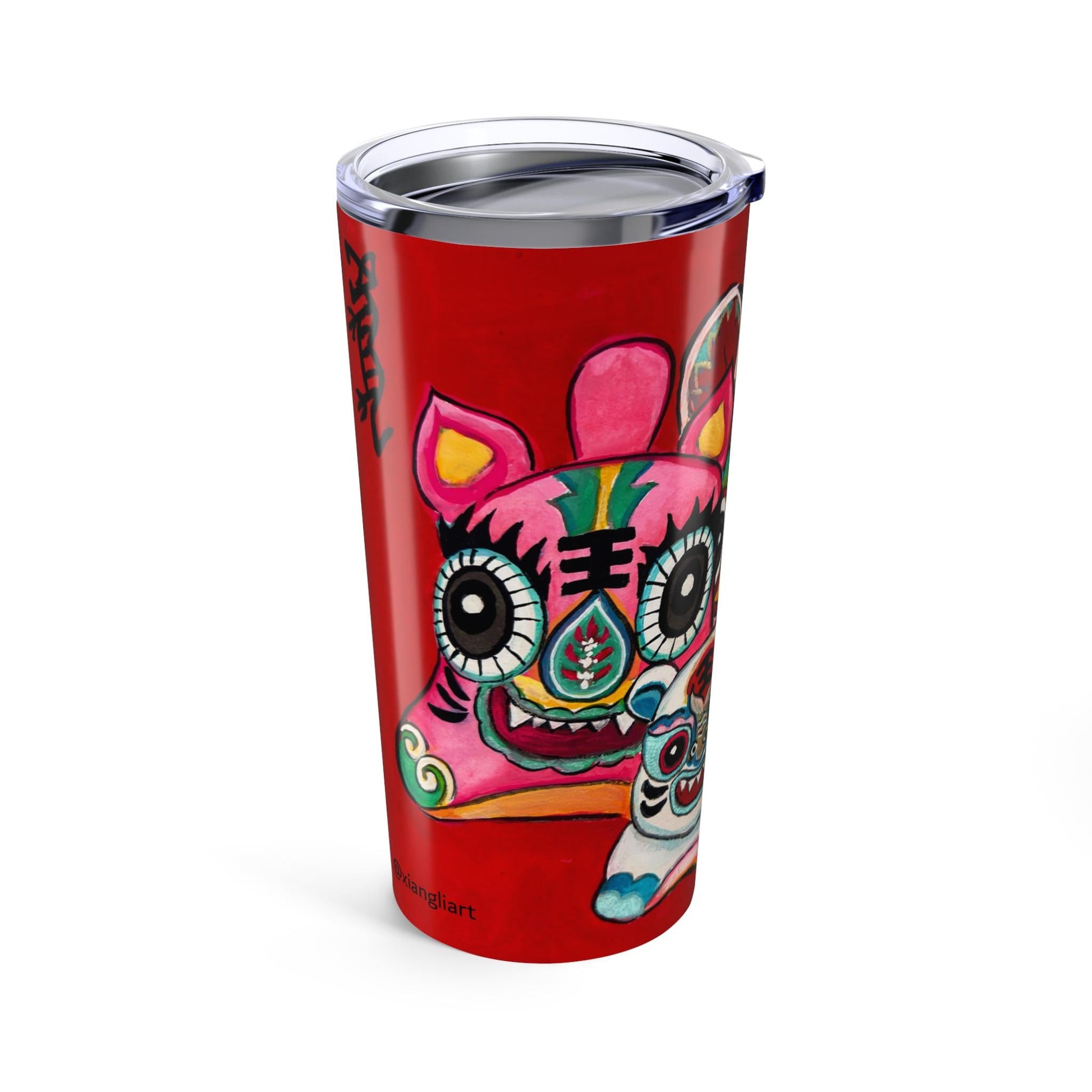 Chinese Lion Dance Cats Tumbler 20oz | Red Lucky Foo Dogs Design