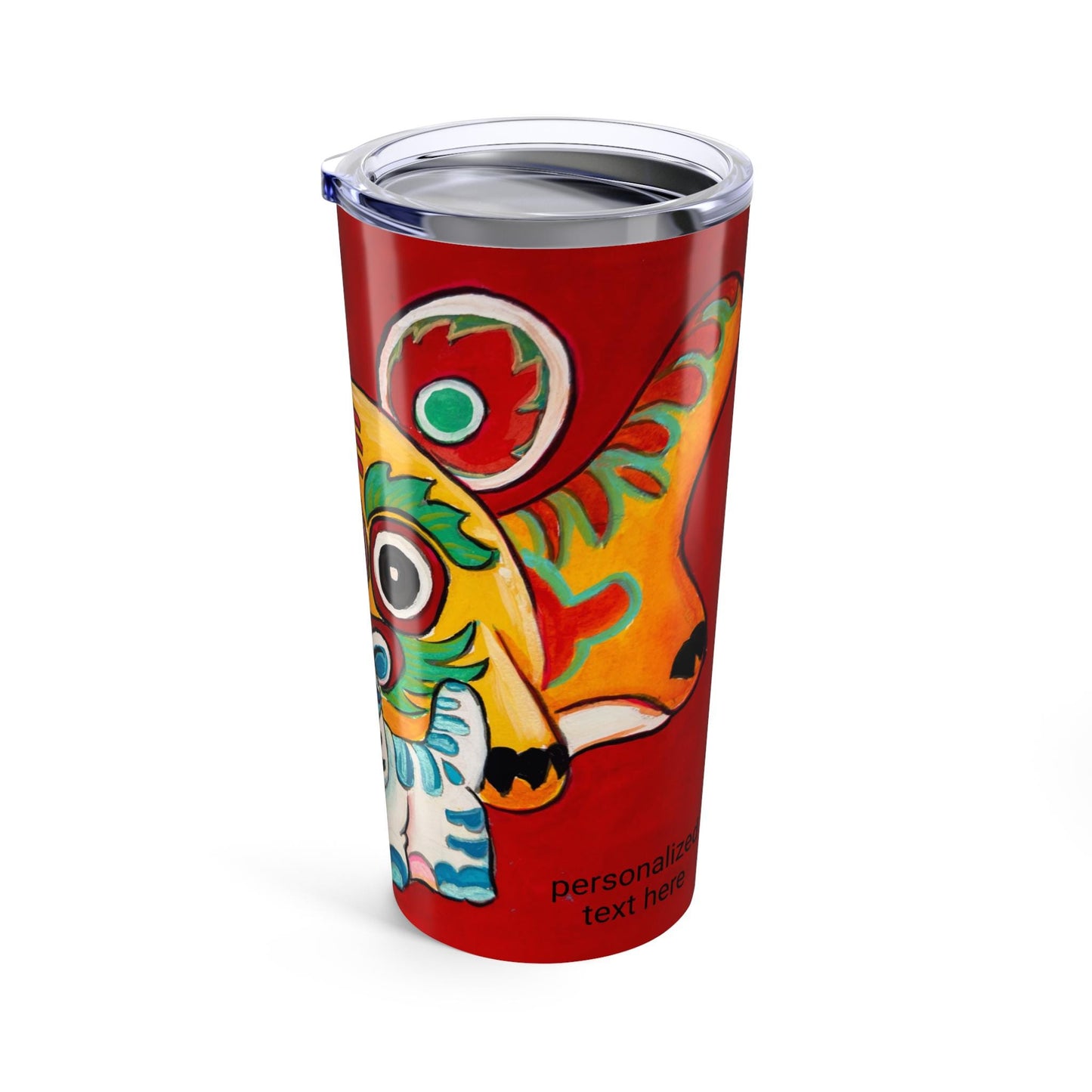 Chinese Lion Dance Cats Tumbler 20oz | Red Lucky Foo Dogs Design