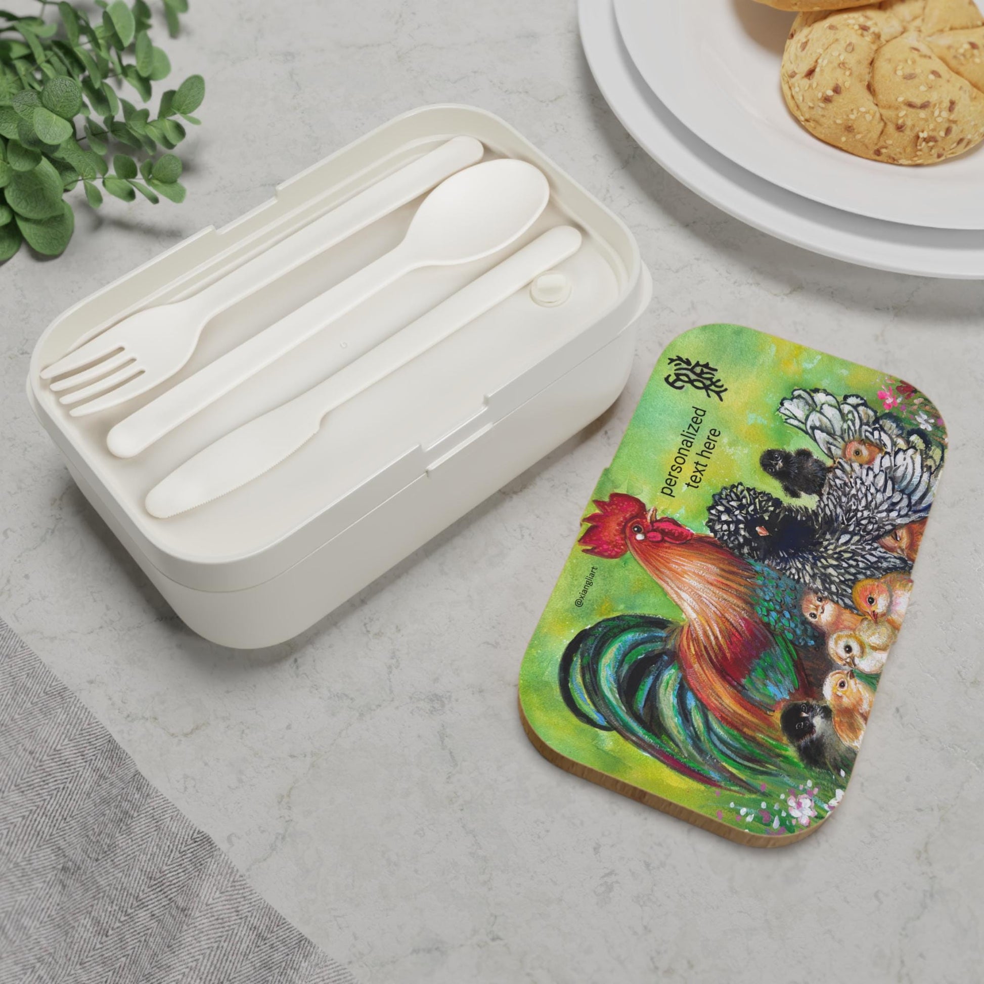 Rooster and Hen with Chicks Bento Box | Personalized Lunch Box