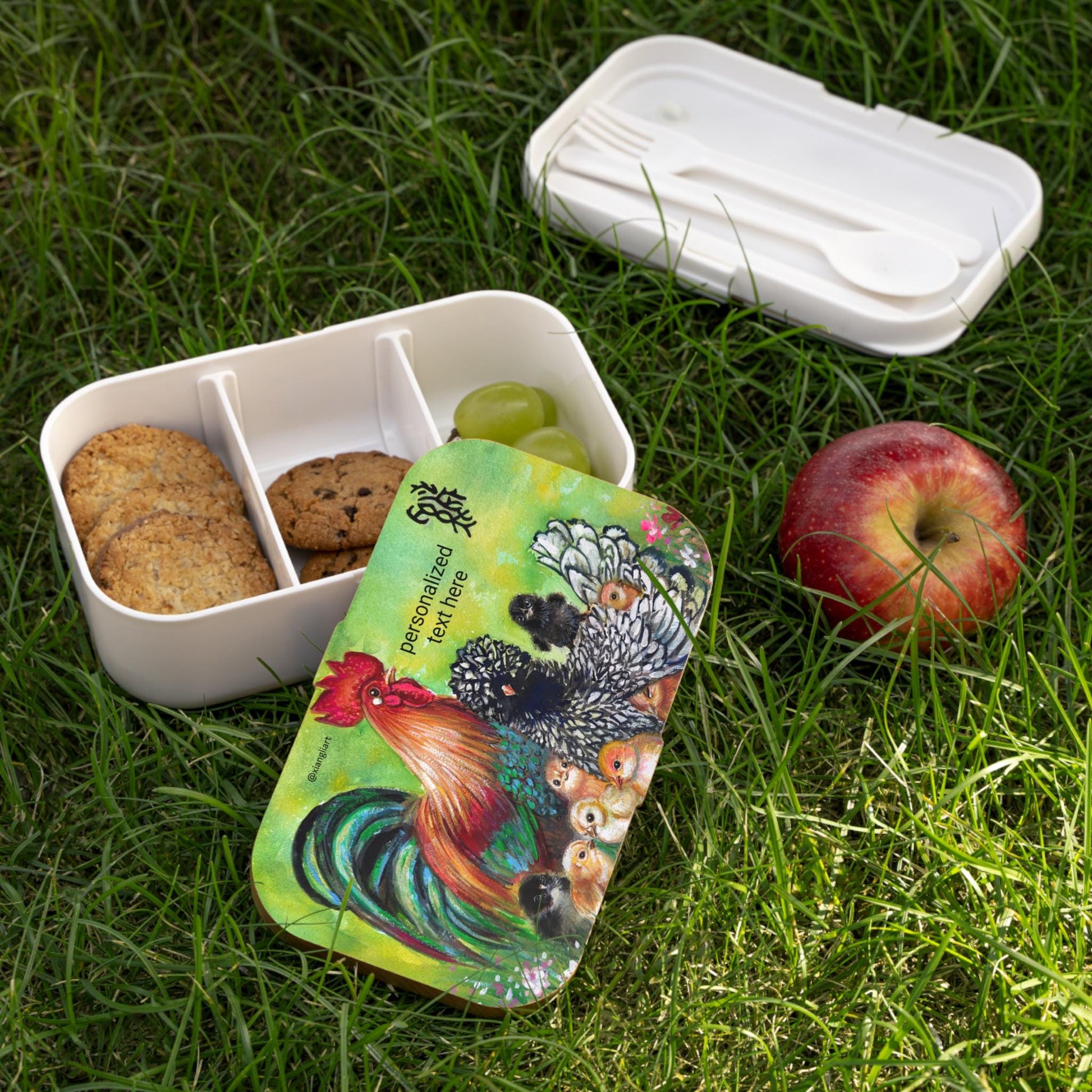 Rooster and Hen with Chicks Bento Box | Personalized Lunch Box