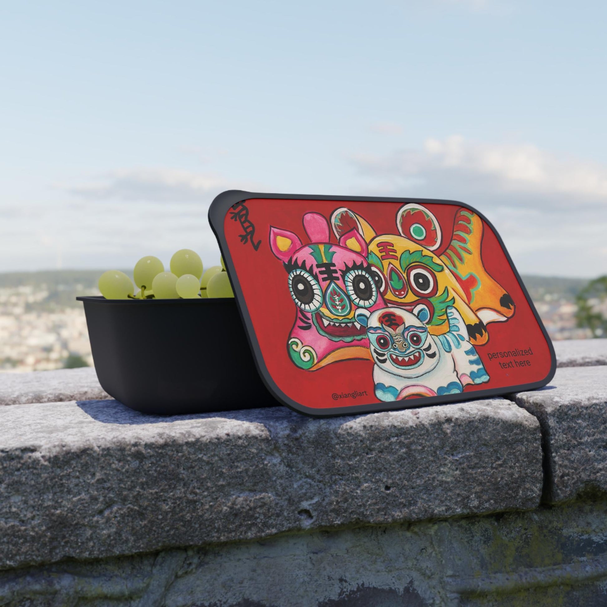 Colorful Chinese Lion Dance Artwork PLA Bento Box