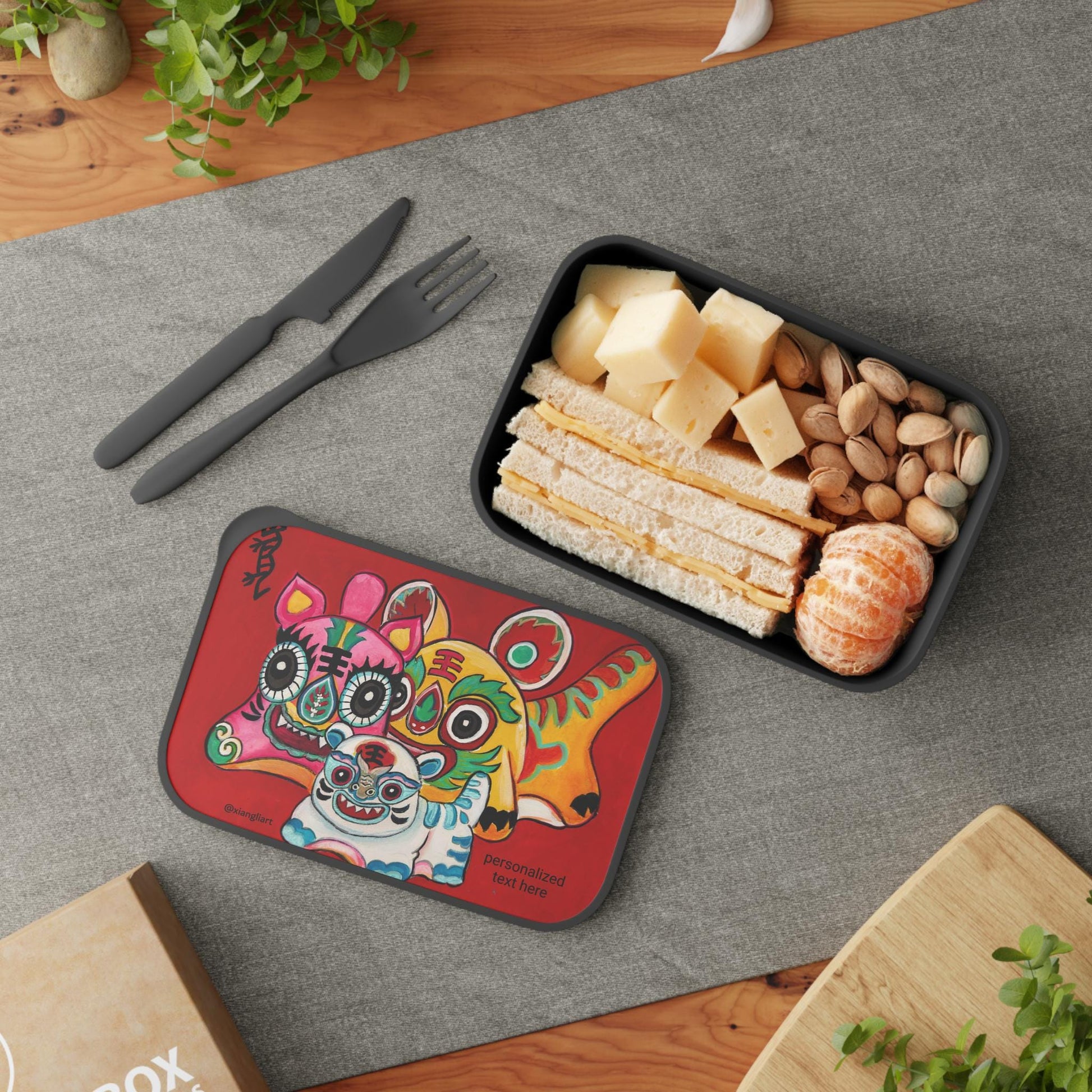 Colorful Chinese Lion Dance Artwork PLA Bento Box