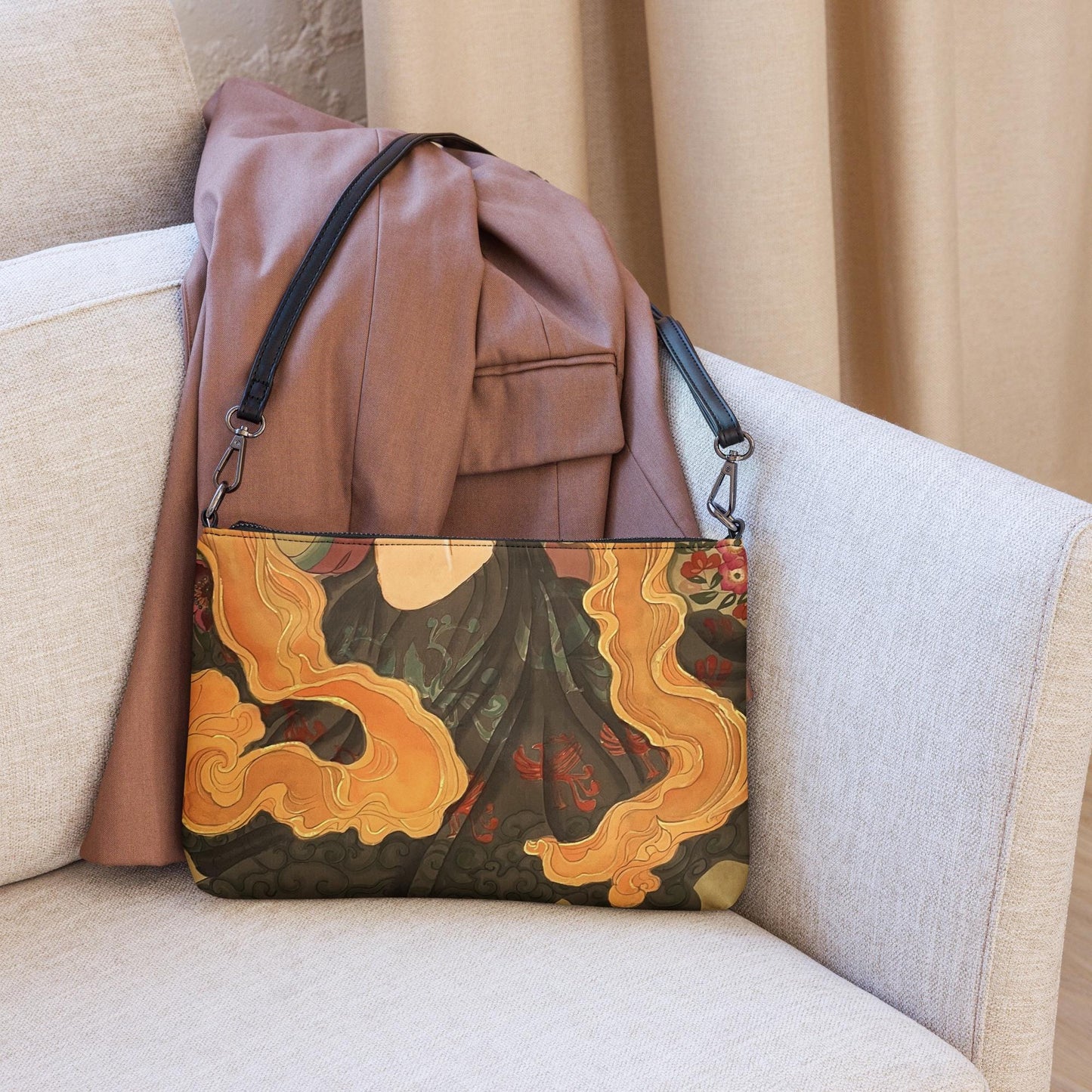 Crossbody bag - abstract swirls of silk - watercolor art by Xiang Li