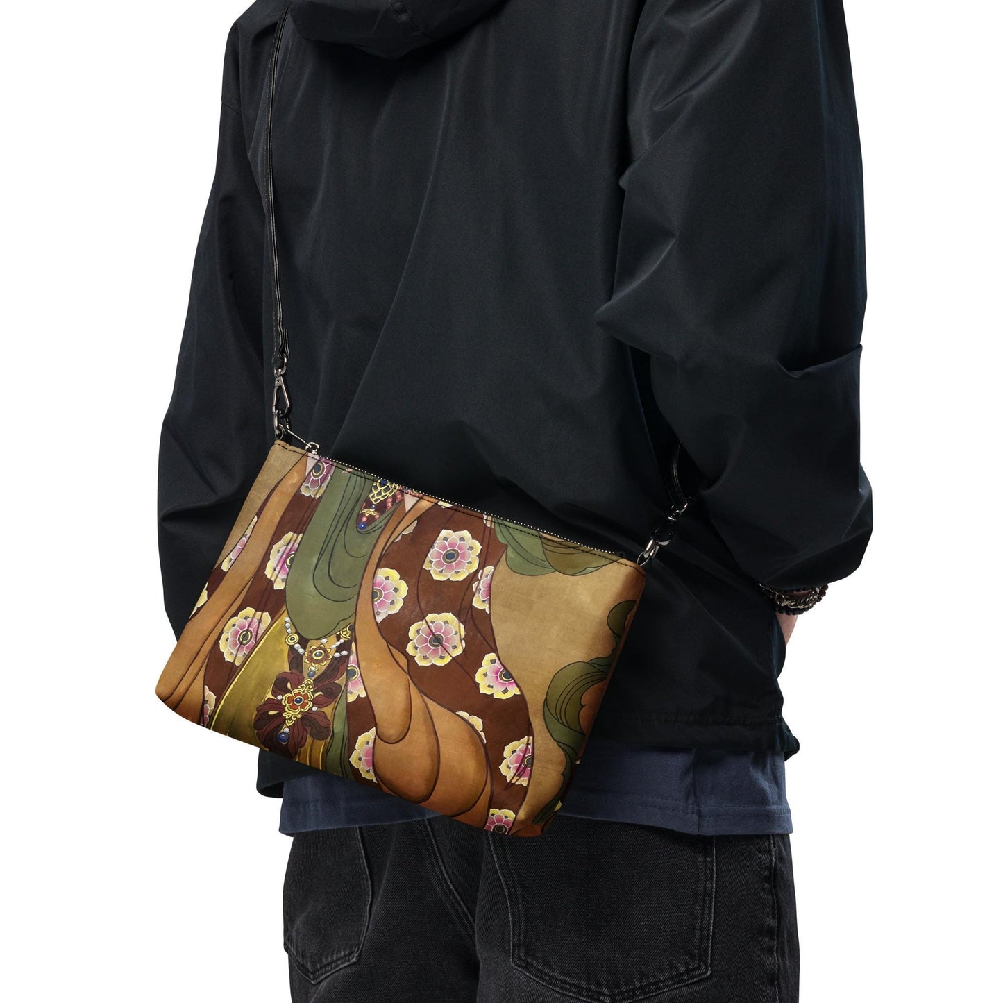 Crossbody bag- Watercolor art print - Colors and patterns on Silk