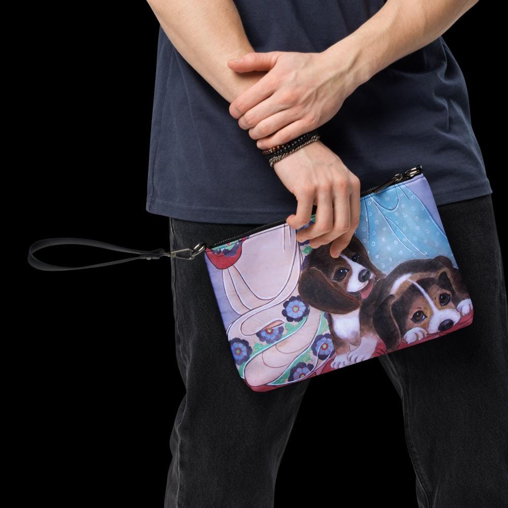 Crossbody bag- Watercolor art print - Beagle Puppies - Pet art