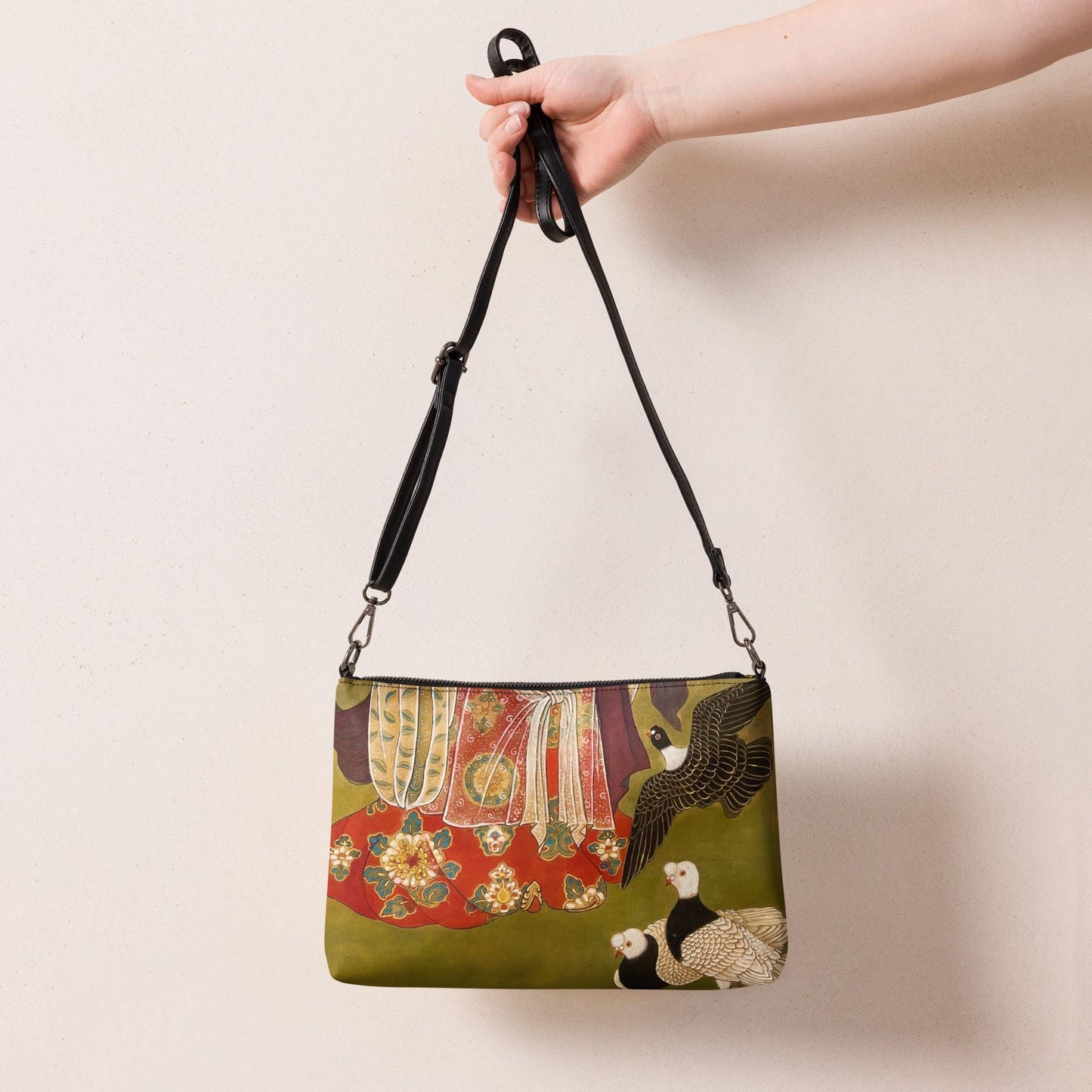 Crossbody bag - Auspicious Birds & Floral Court Motif - Watercolor Art by Xiang Li