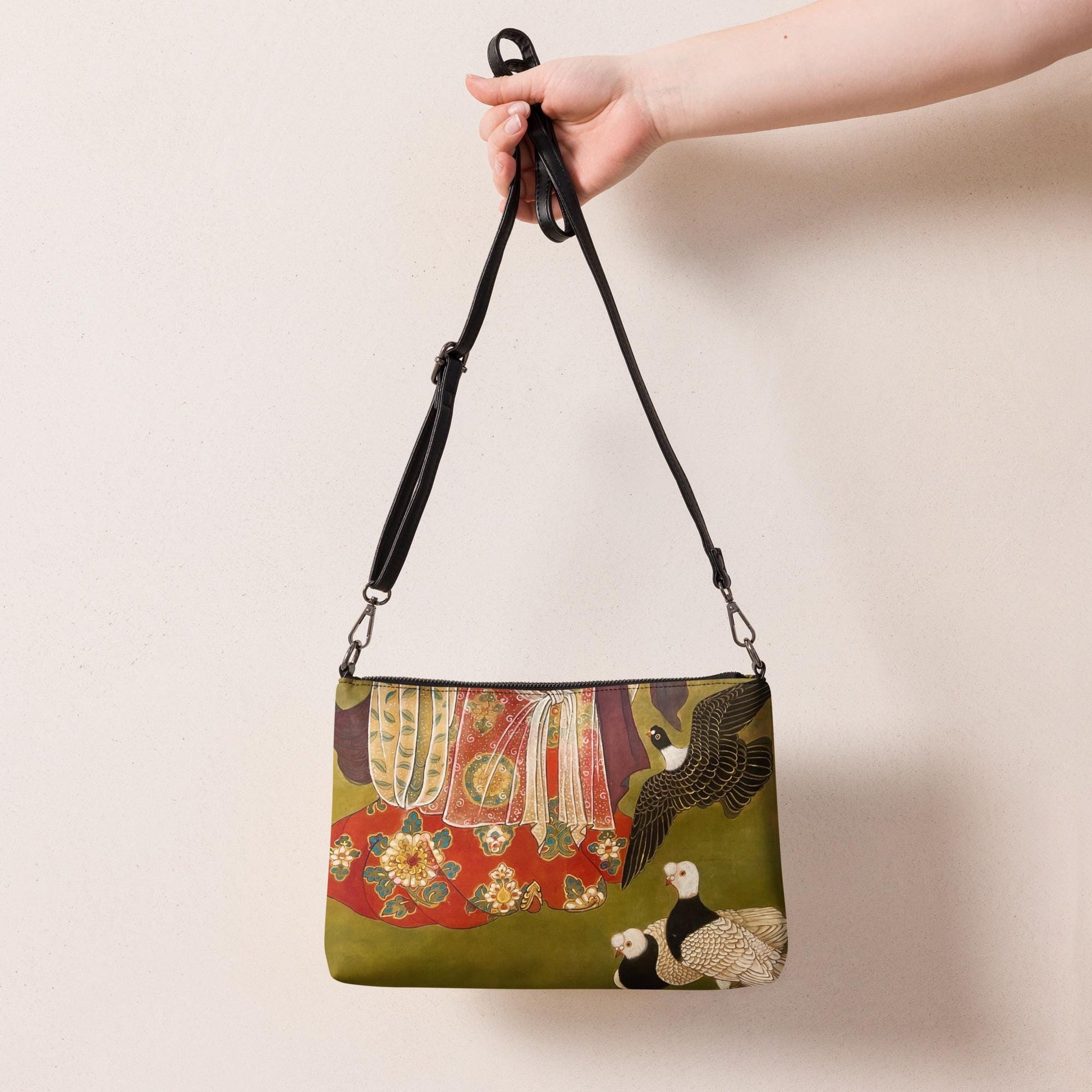 Crossbody bag - Auspicious Birds & Floral Court Motif - Watercolor Art by Xiang Li