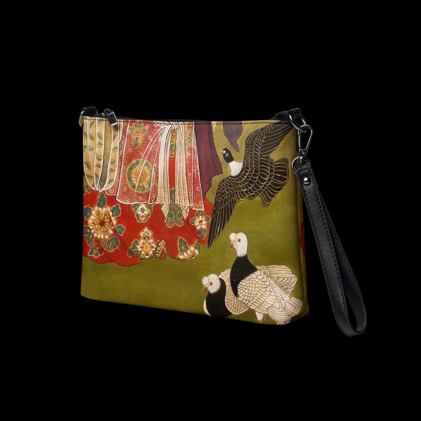 Crossbody bag - Auspicious Birds & Floral Court Motif - Watercolor Art by Xiang Li