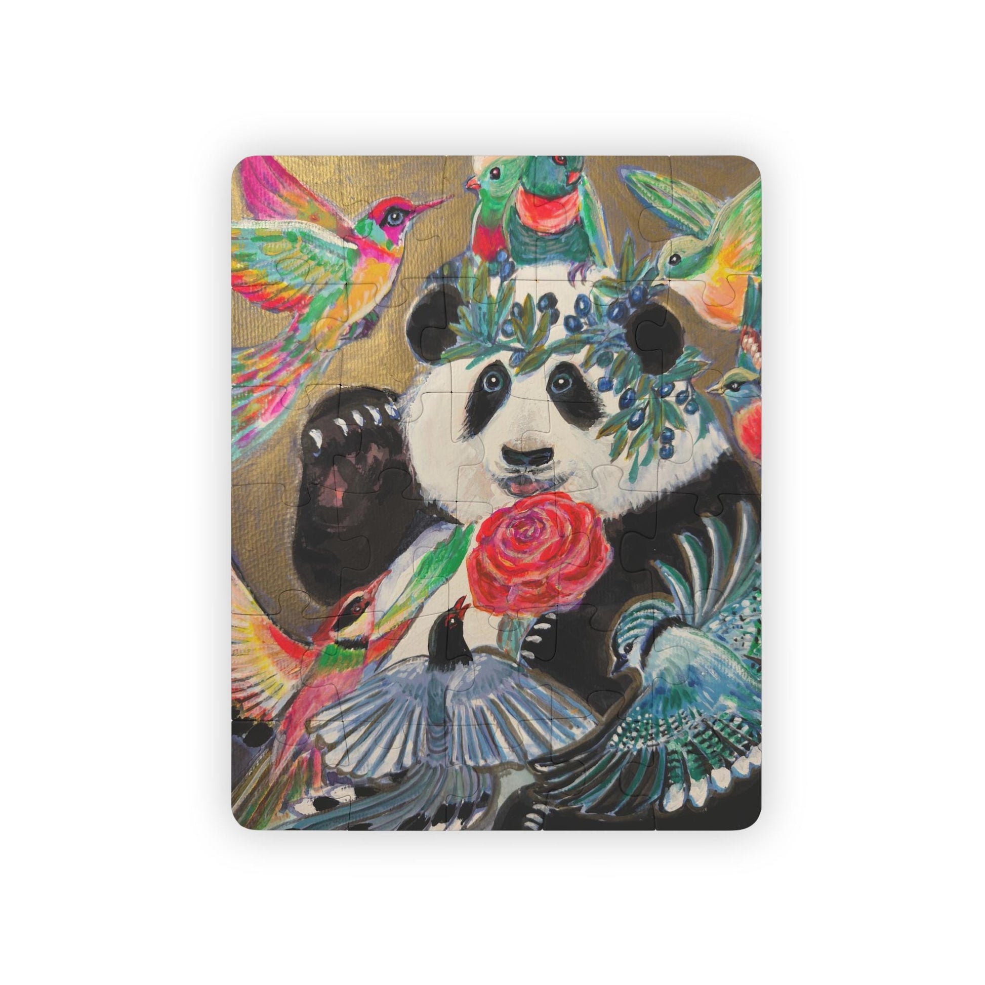 Panda with Rose and Hummingbirds Kids' Puzzle | 30-Piece Children's Jigsaw
