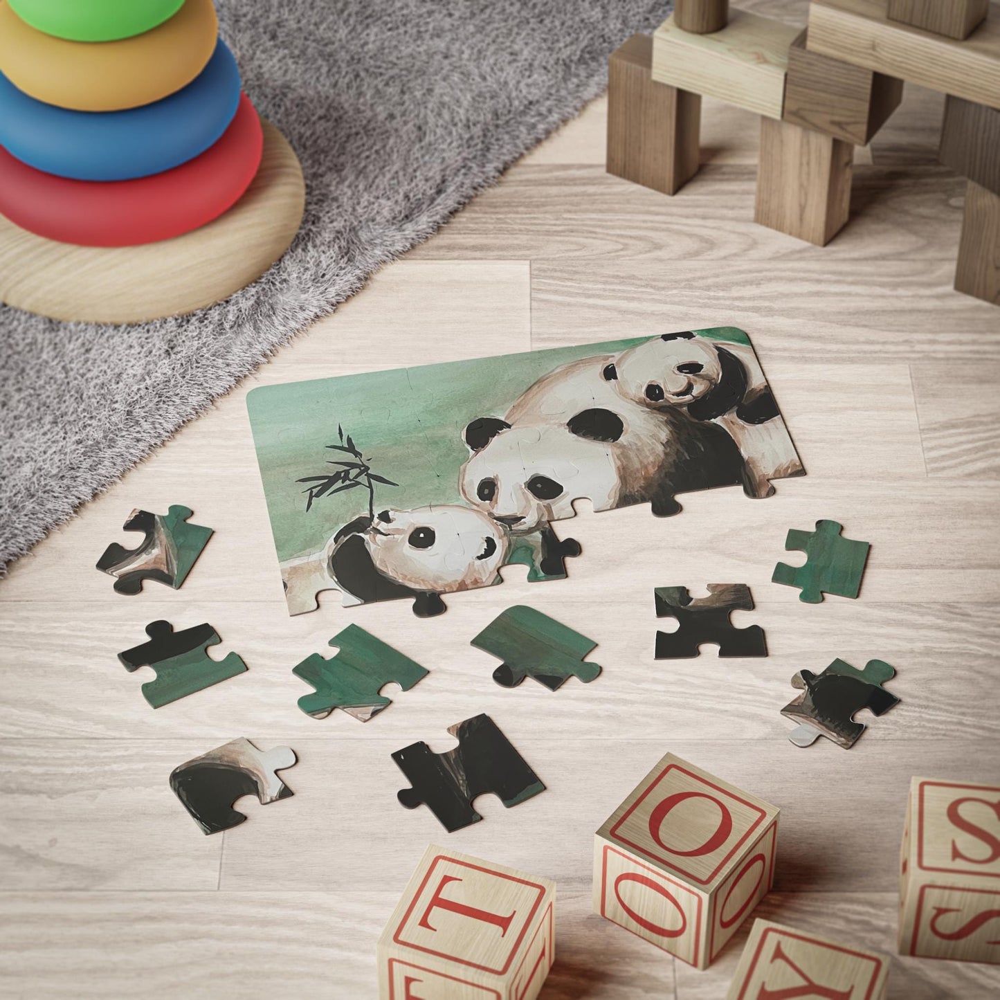 Panda Family Mother & Her Cubs Illustration Kids Puzzle