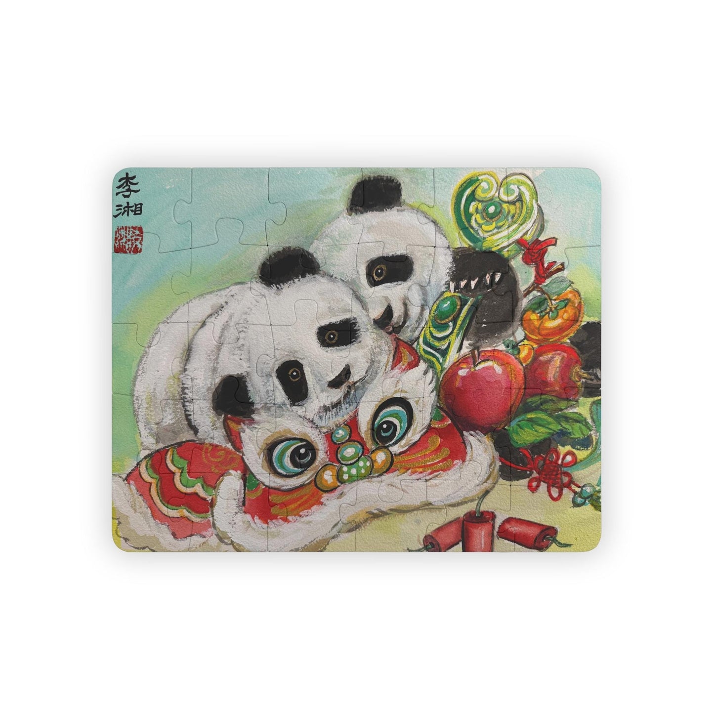 Panda Cubs with Lion Dance Mask Kids Puzzle, 30-Piece, Chinese Lunar New Year Celebration, Culture and Tradition