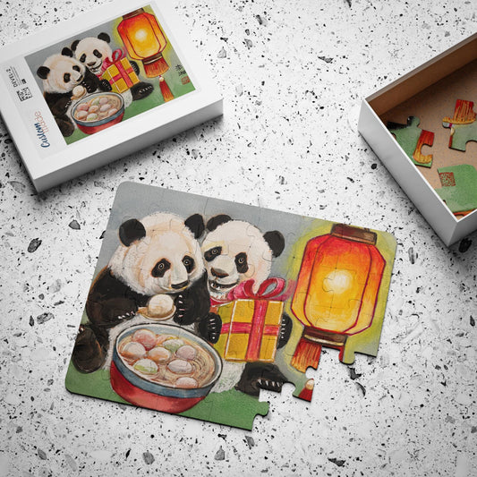 Pandas Lantern and Dumplings "Tang Yuan" Kids Puzzle | 30-Piece Wooden Puzzle
