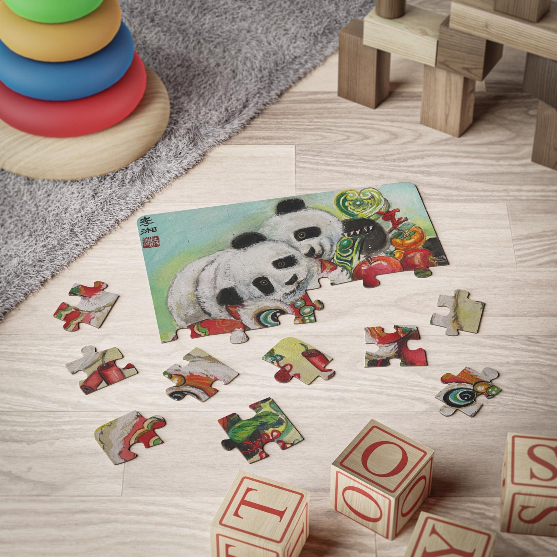Panda Cubs with Lion Dance Mask Kids Puzzle, 30-Piece, Chinese Lunar New Year Celebration, Culture and Tradition