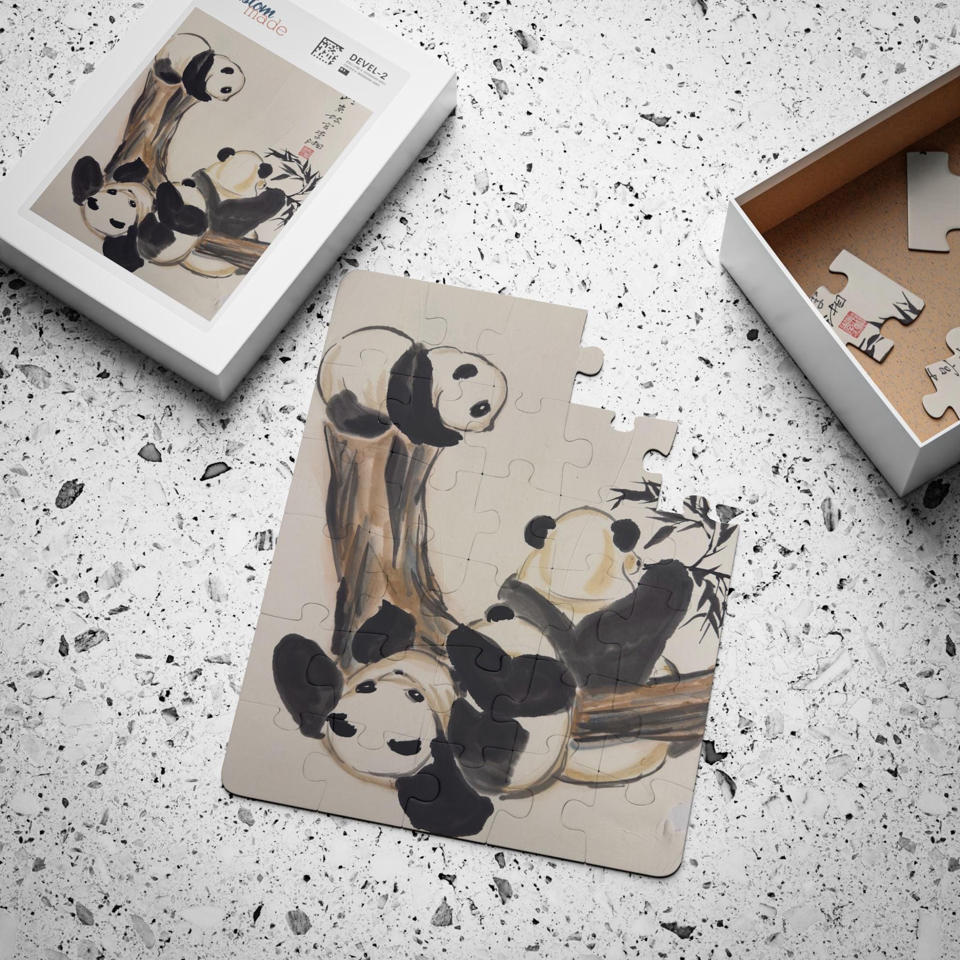 Playful Panda Illustration Chinese Watercolor Kids' Puzzle | 30-Piece | Art on Rice Paper