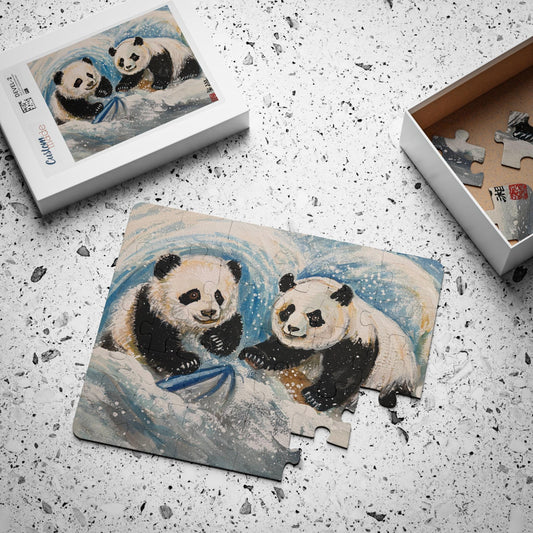 Pandas Playing and Surfing in Snow | Kids Puzzle