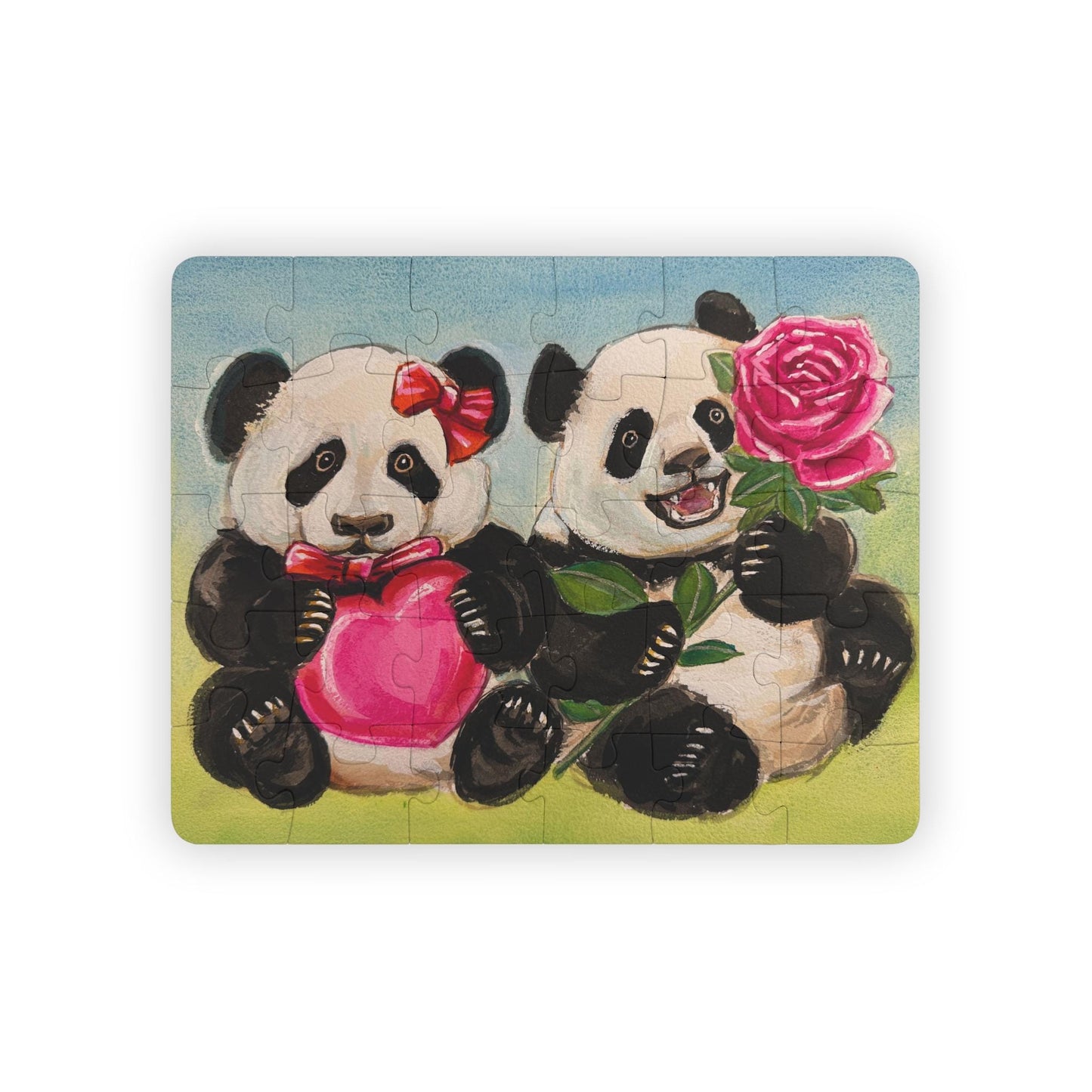 Panda Cubs holding Heart and Rose | Kids Puzzle | Loving Relationship
