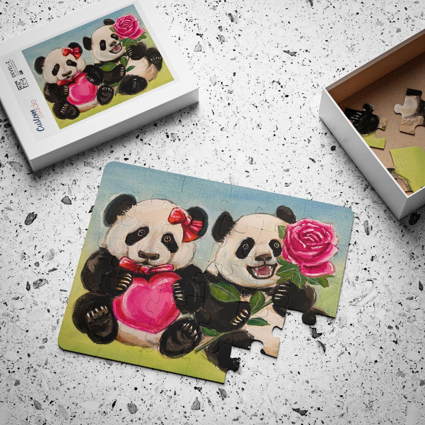 Panda Cubs holding Heart and Rose | Kids Puzzle | Loving Relationship