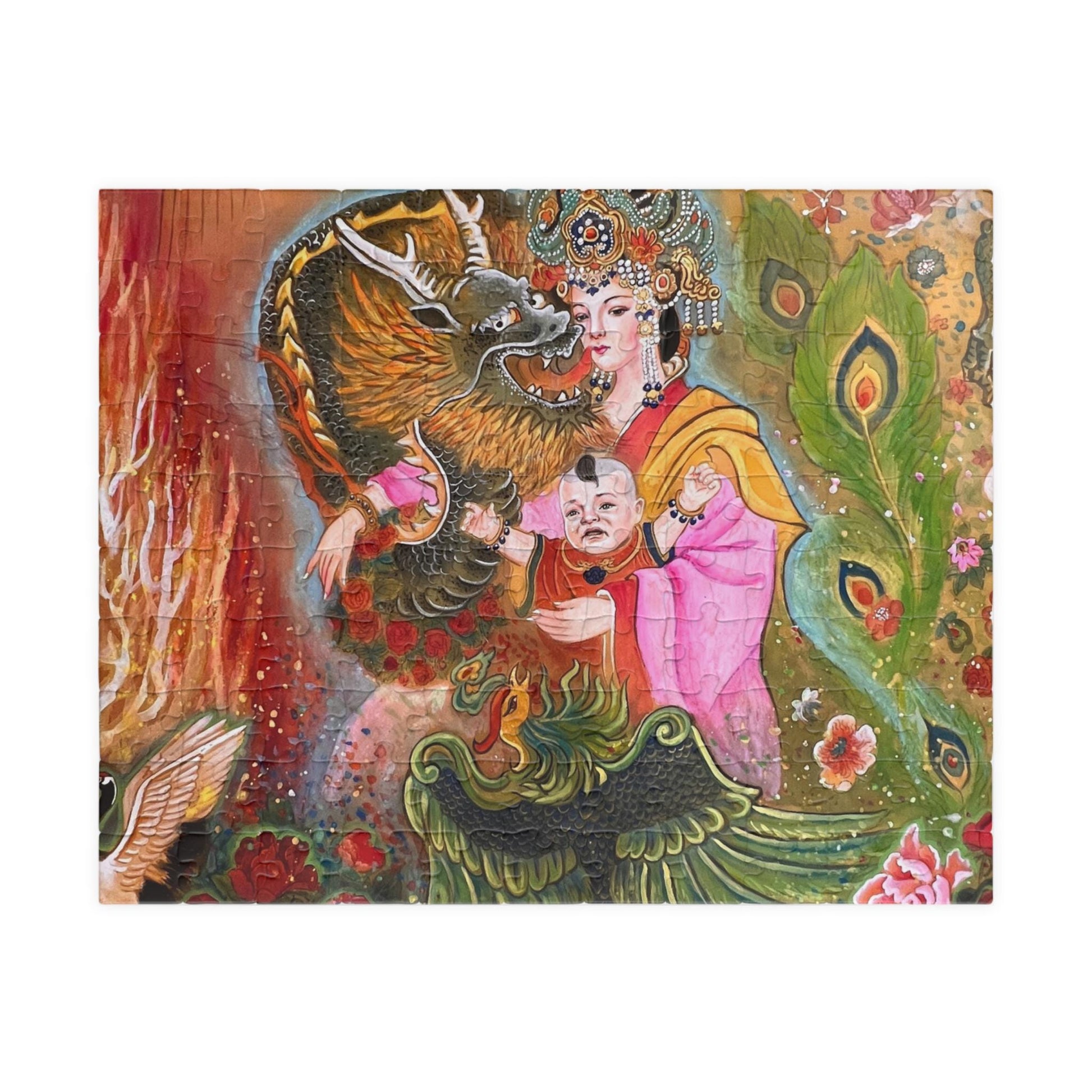 Asian Mythical Dragon Goddess Puzzle 520-Piece | Temple Art Jigsaw | Chinese Empress | Watercolor
