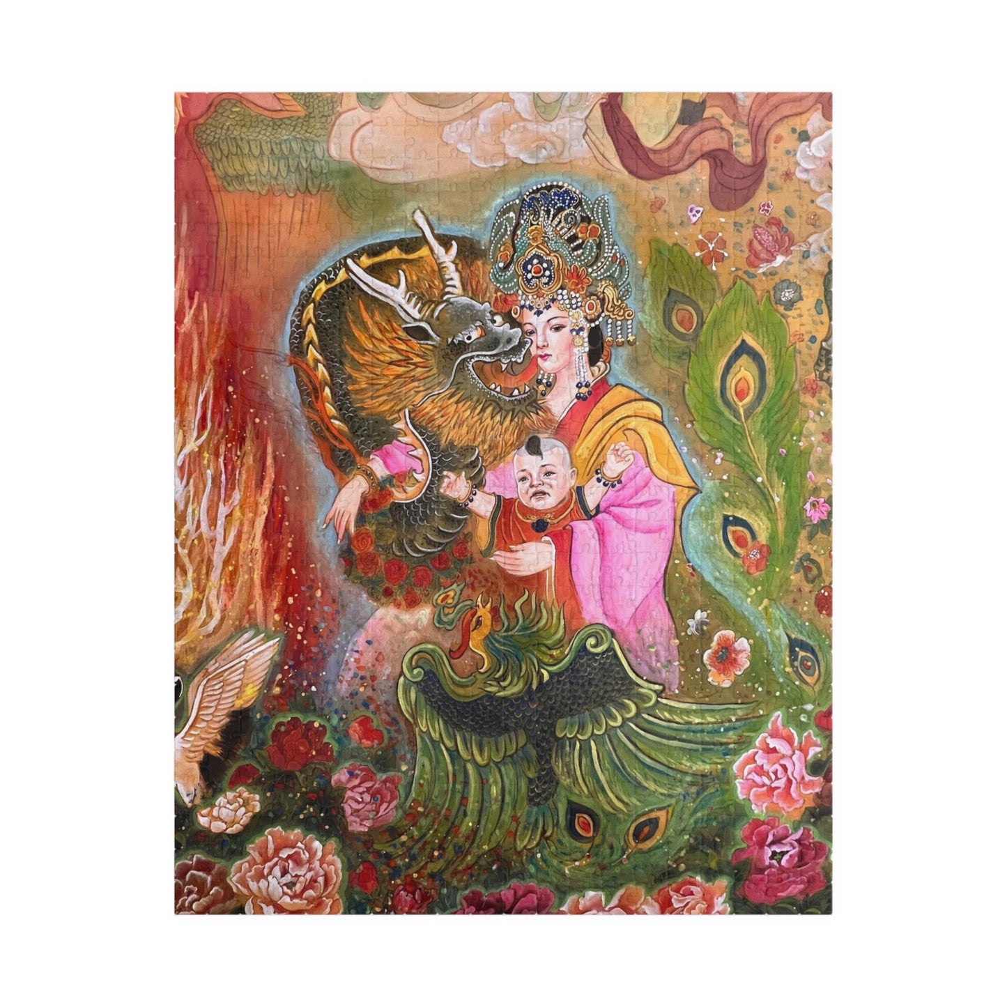 Asian Mythical Dragon Goddess Puzzle 520-Piece | Temple Art Jigsaw | Chinese Empress | Watercolor