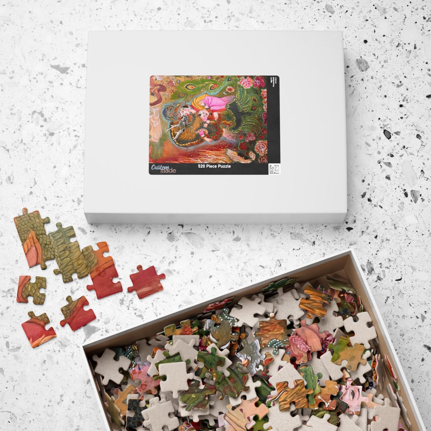 Asian Mythical Dragon Goddess Puzzle 520-Piece | Temple Art Jigsaw | Chinese Empress | Watercolor